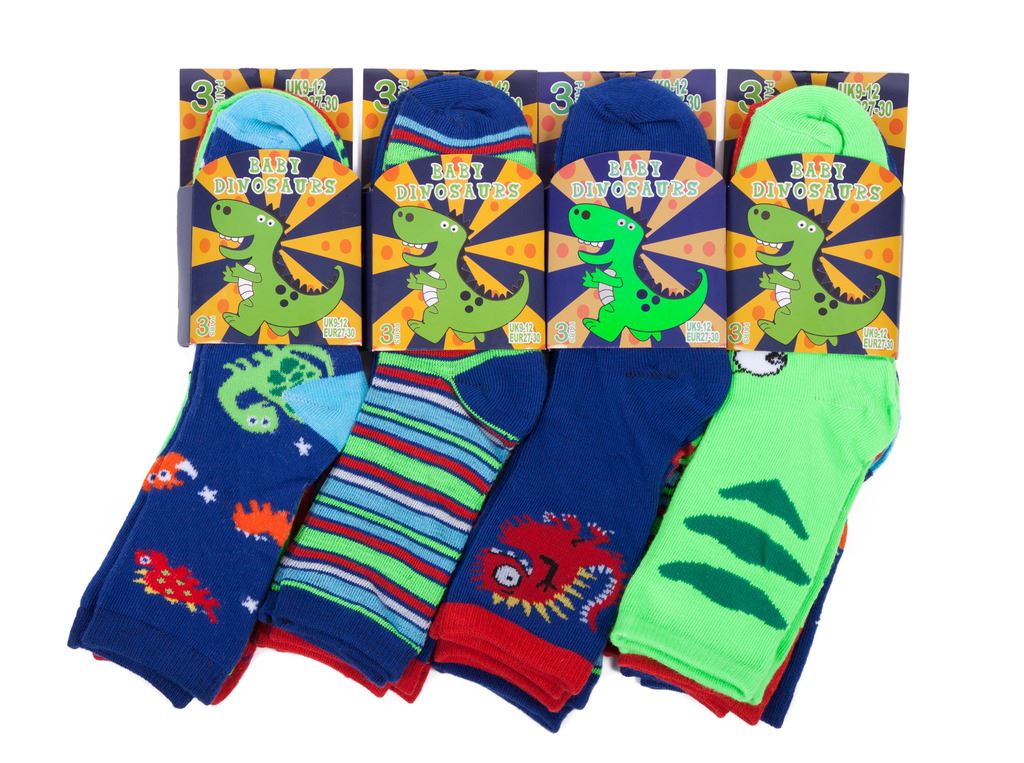 Boys Dinosaurs Socks Kids Design Pattern Stripe School Socks 12 Pairs Cotton Sox