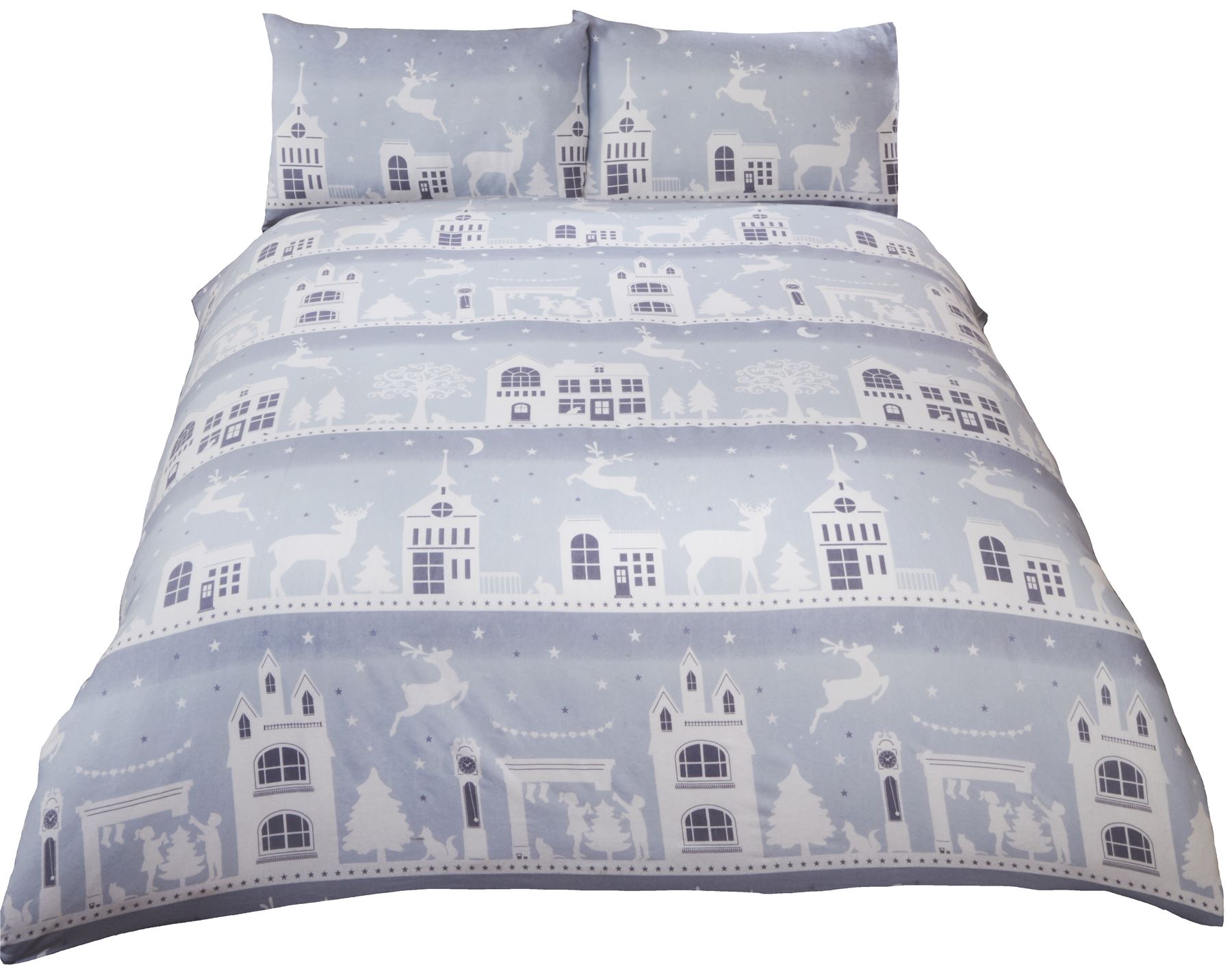 Rapport Home Reindeer Road Brushed Cotton Duvet Set, Single Size In Silver - 100% Cotton Bedding With Pillowcase