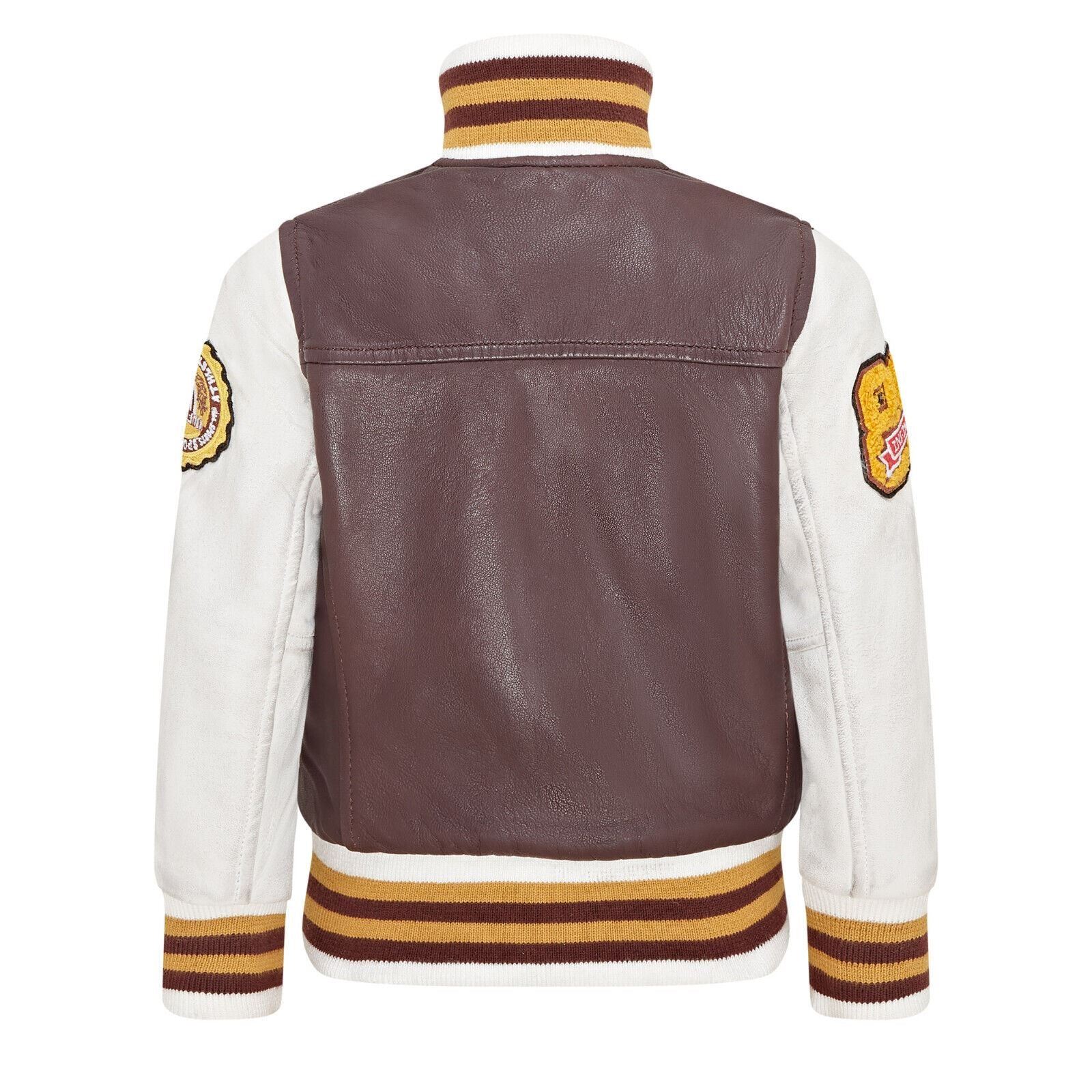 Kids Burgundy Leather Letterman Bomber Jacket - Picture 8 of 8