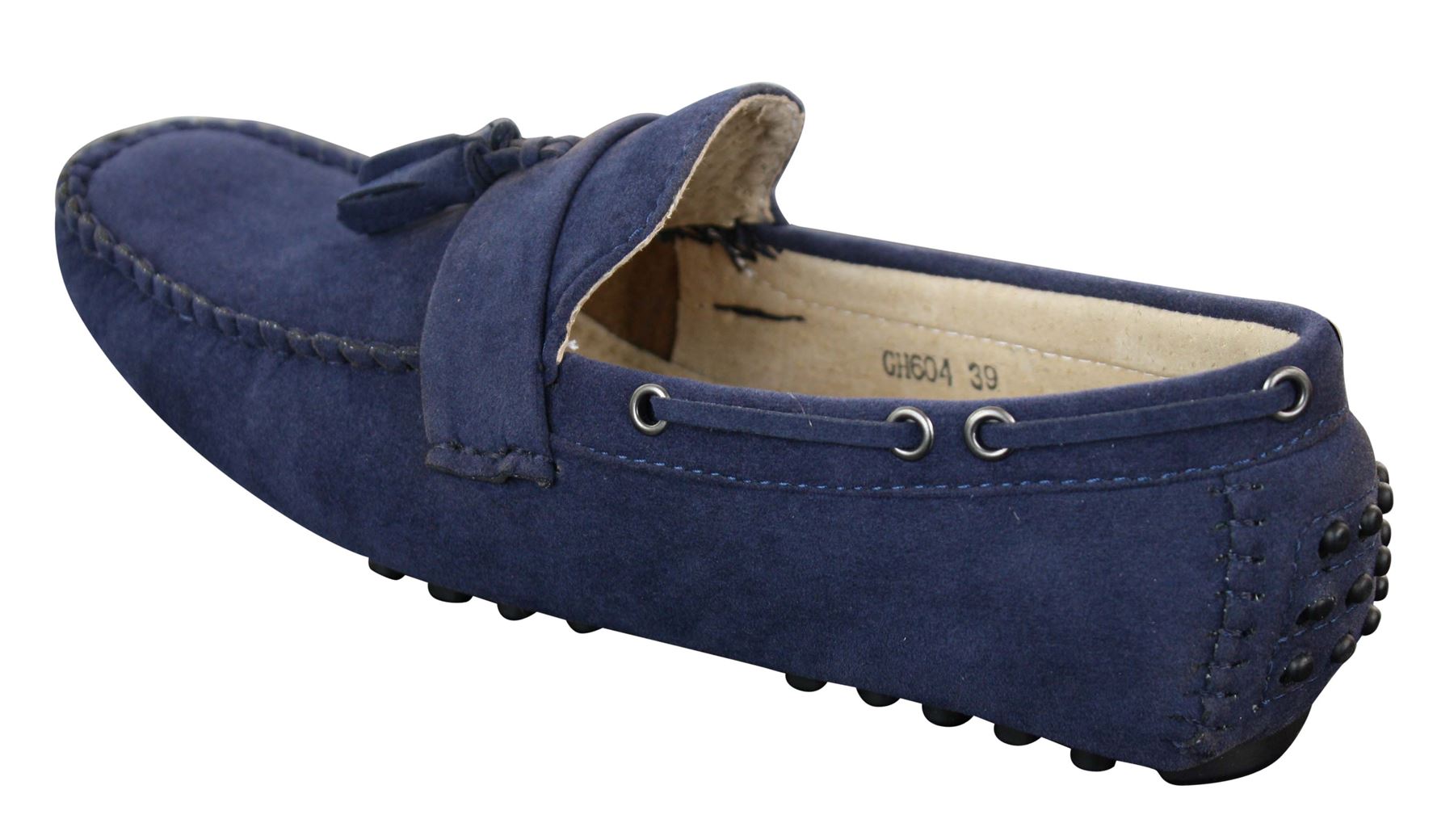 Mocassins Homme /à Enfiler Simili Daim et Cuir Marron Bleu Marine avec Pampilles