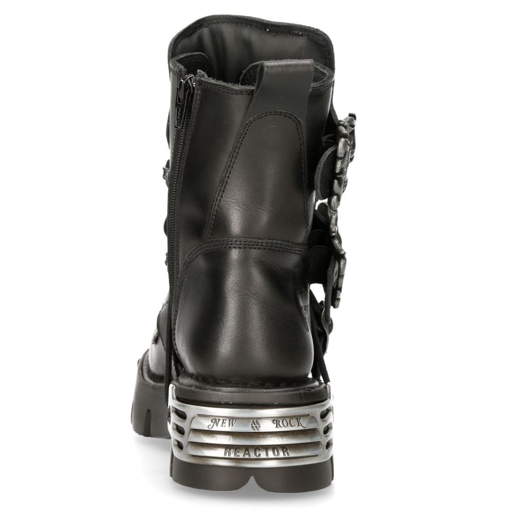 New Rock Mens 407-S1 Silver Cross Black Reactor Sole Leather Ankle