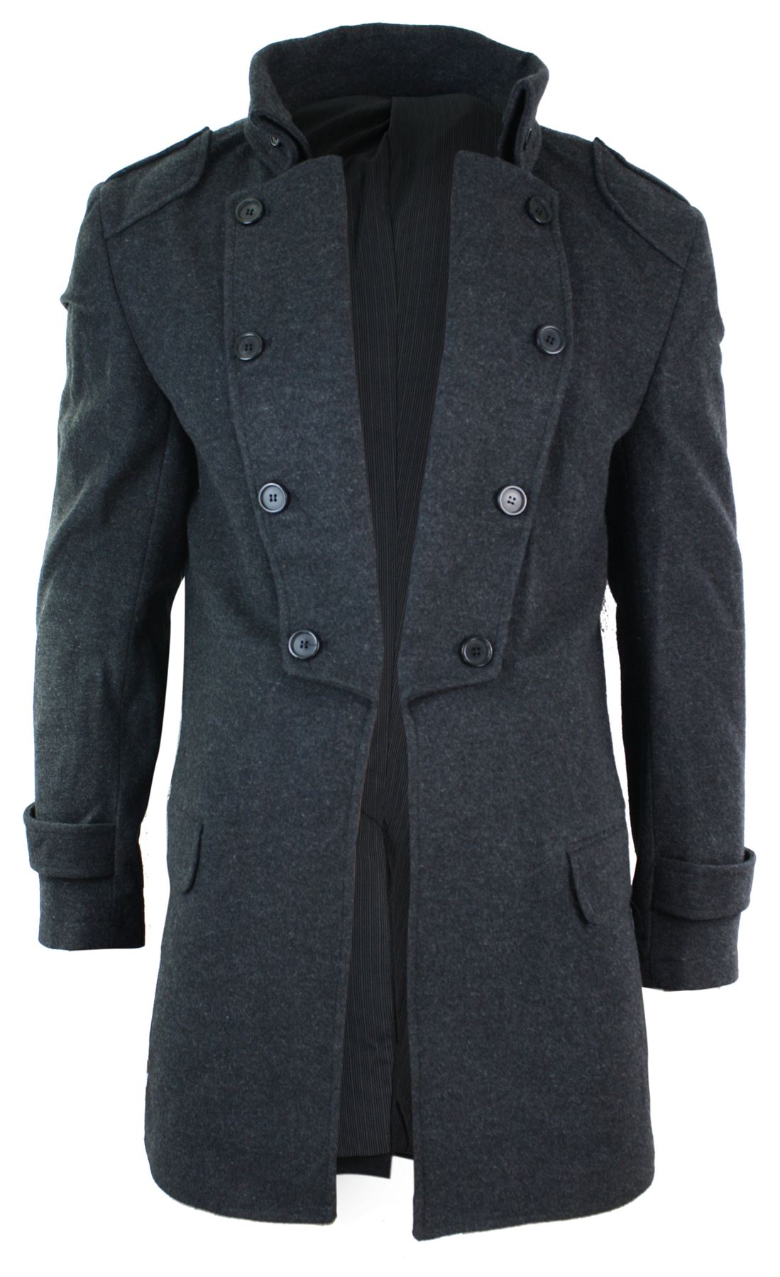 Mens Slim Fit Military 3/4 Trench Double Breasted Wool Overcoat 70's