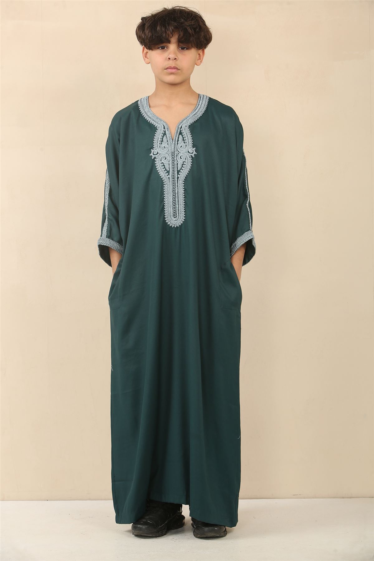 HM60 - Boys Moroccan Thobe Short Sleeve Embroidery Gandoura - Picture 10 of 15