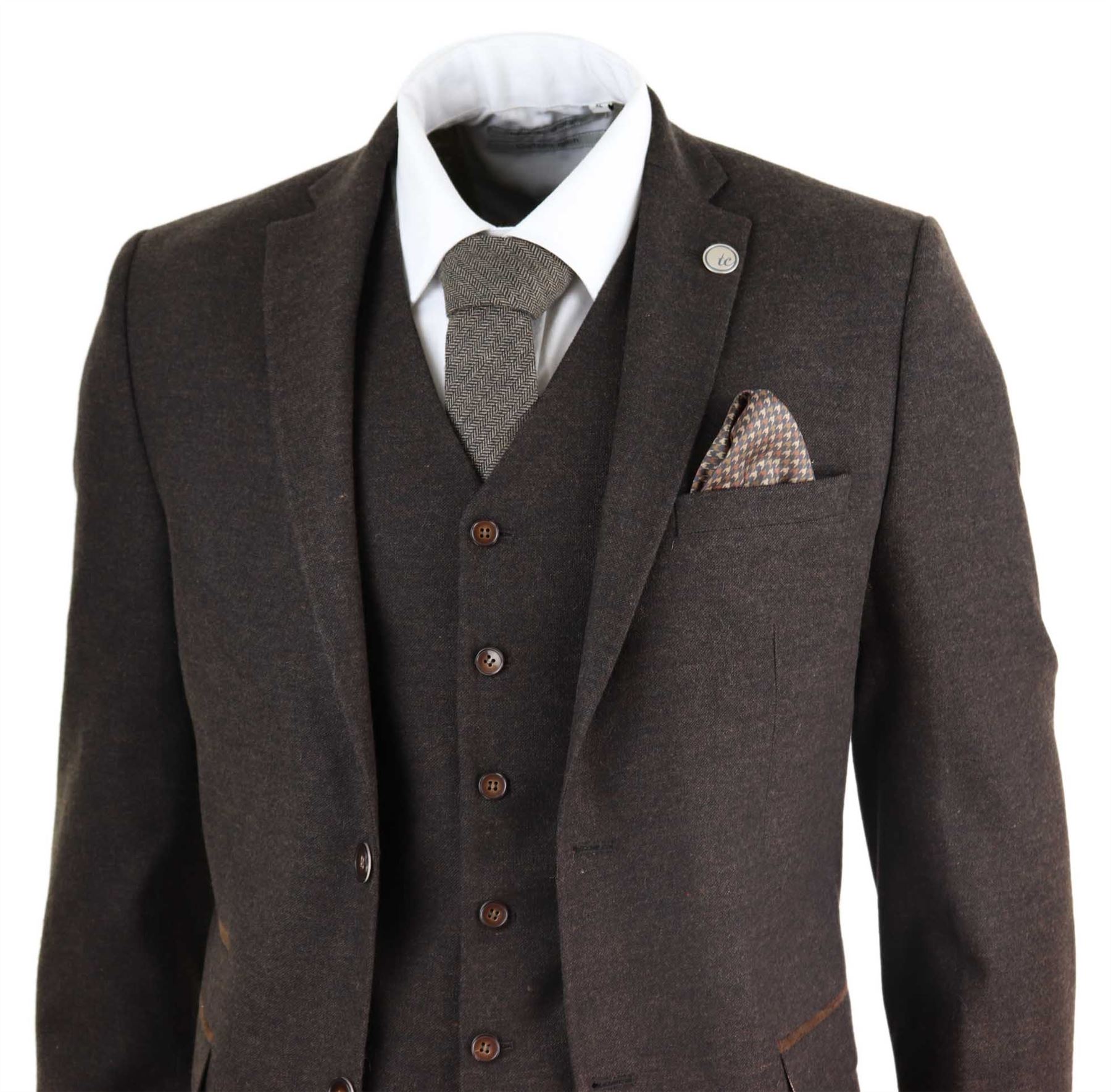 Mens Wool 3 Piece Suit Tweed Peaky Blinders 4 Pocket Authentic 1920s