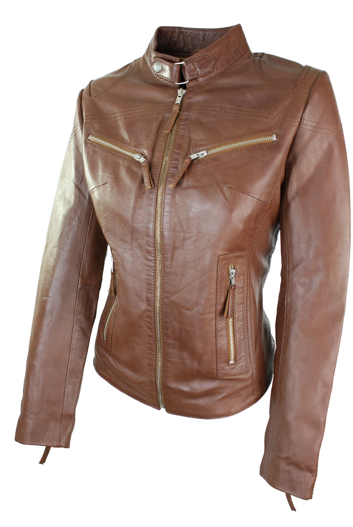Ladies Womens Real Leather Vintage Slim Fit Biker Leather Jacket eBay