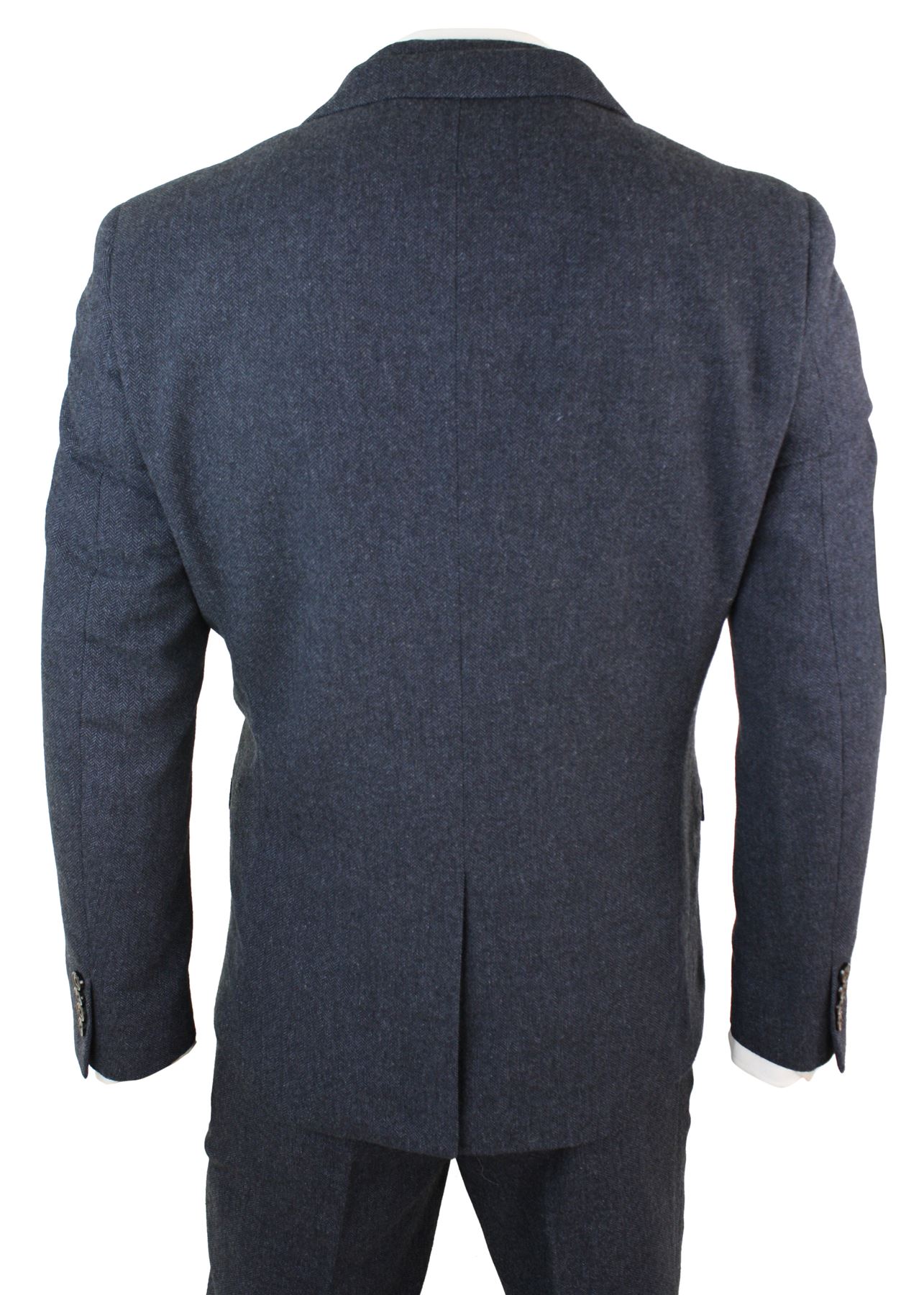 Mens 3 Piece Wool Blend Herringbone Tweed Suit Blue Brown Vintage