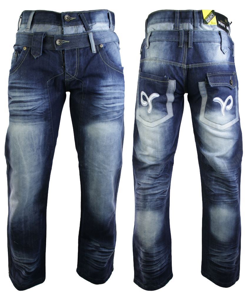 Pantaloni Jeans da Uomo Denim Blu o Nero Scolorito Taglio Dritto a Doppia  Vita | eBay