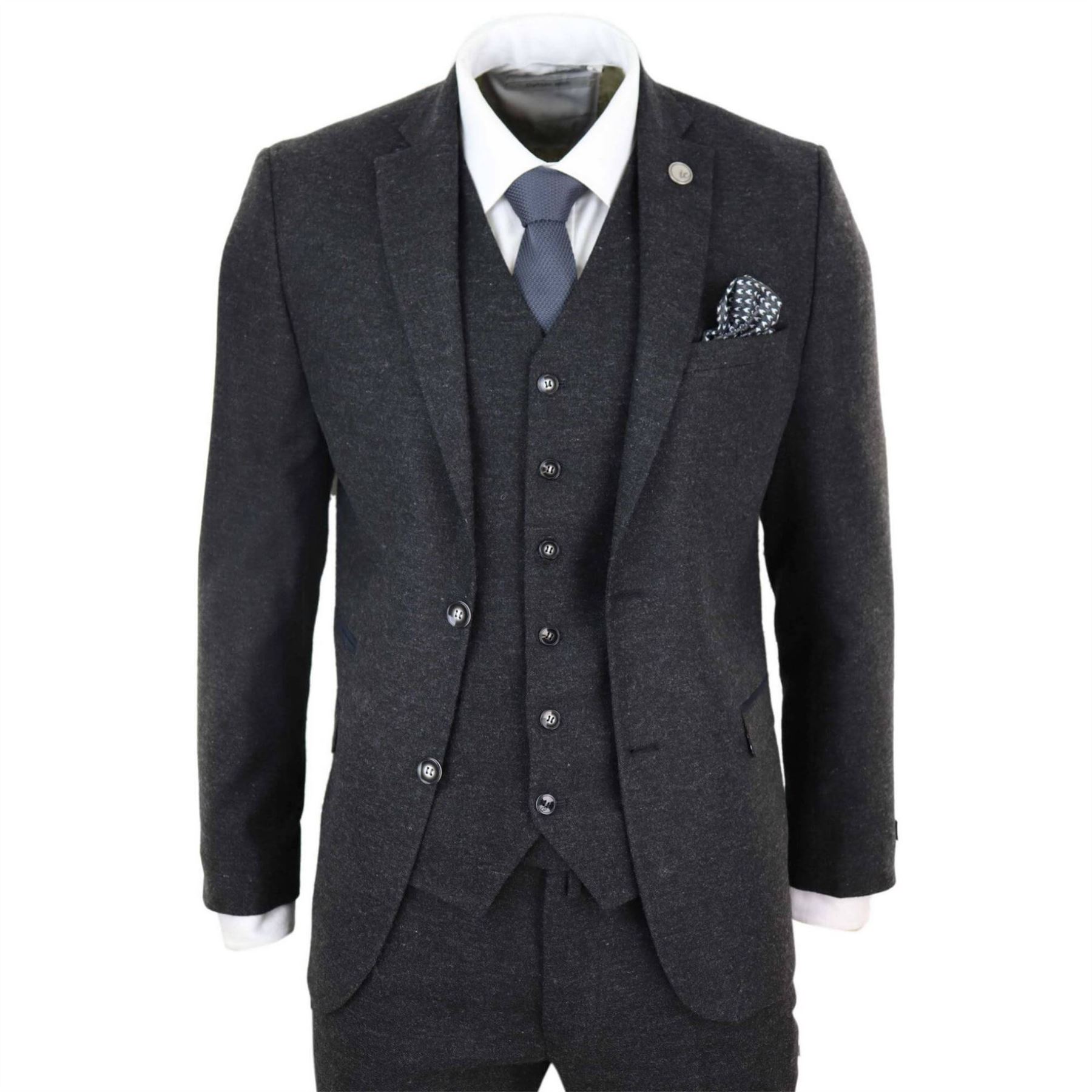 Pre-owned Truclothing Mens Wool Tweed Suit 3 Piece Authentic 1920s Tailored Fit Classic In Black