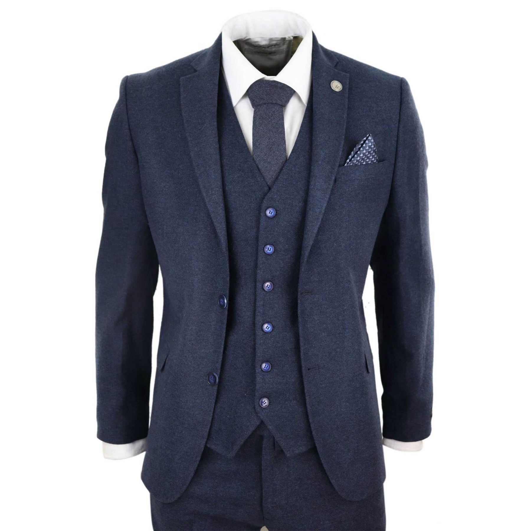 Pre-owned Truclothing Mens Wool Tweed Suit 3 Piece Authentic 1920s Tailored Fit Classic In Navy