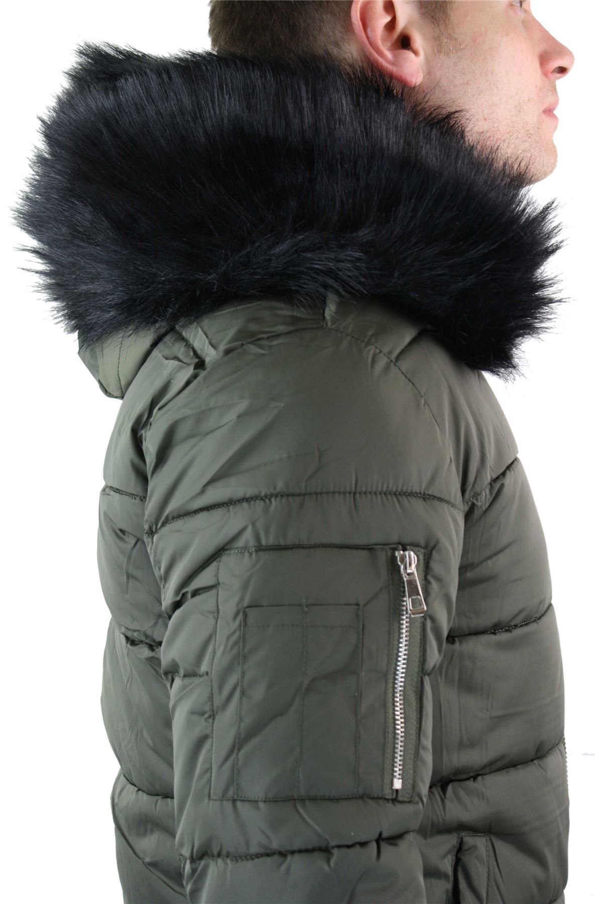 Mens Zip Removable Hood Fur Puffer Quilted Jacket Warm Winter