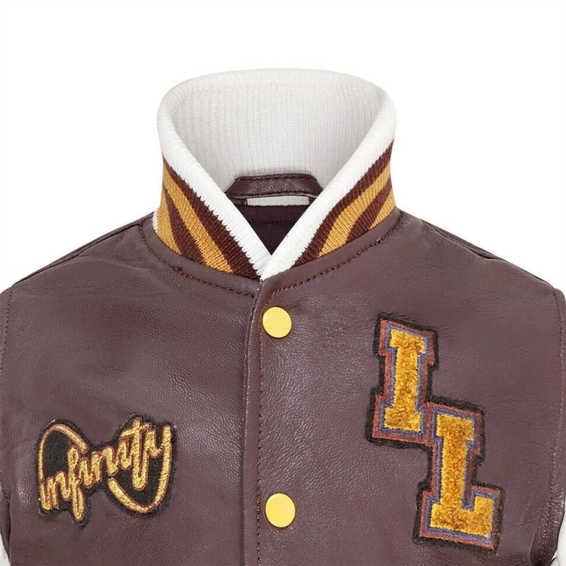 Kids Burgundy Leather Letterman Bomber Jacket - Picture 7 of 8