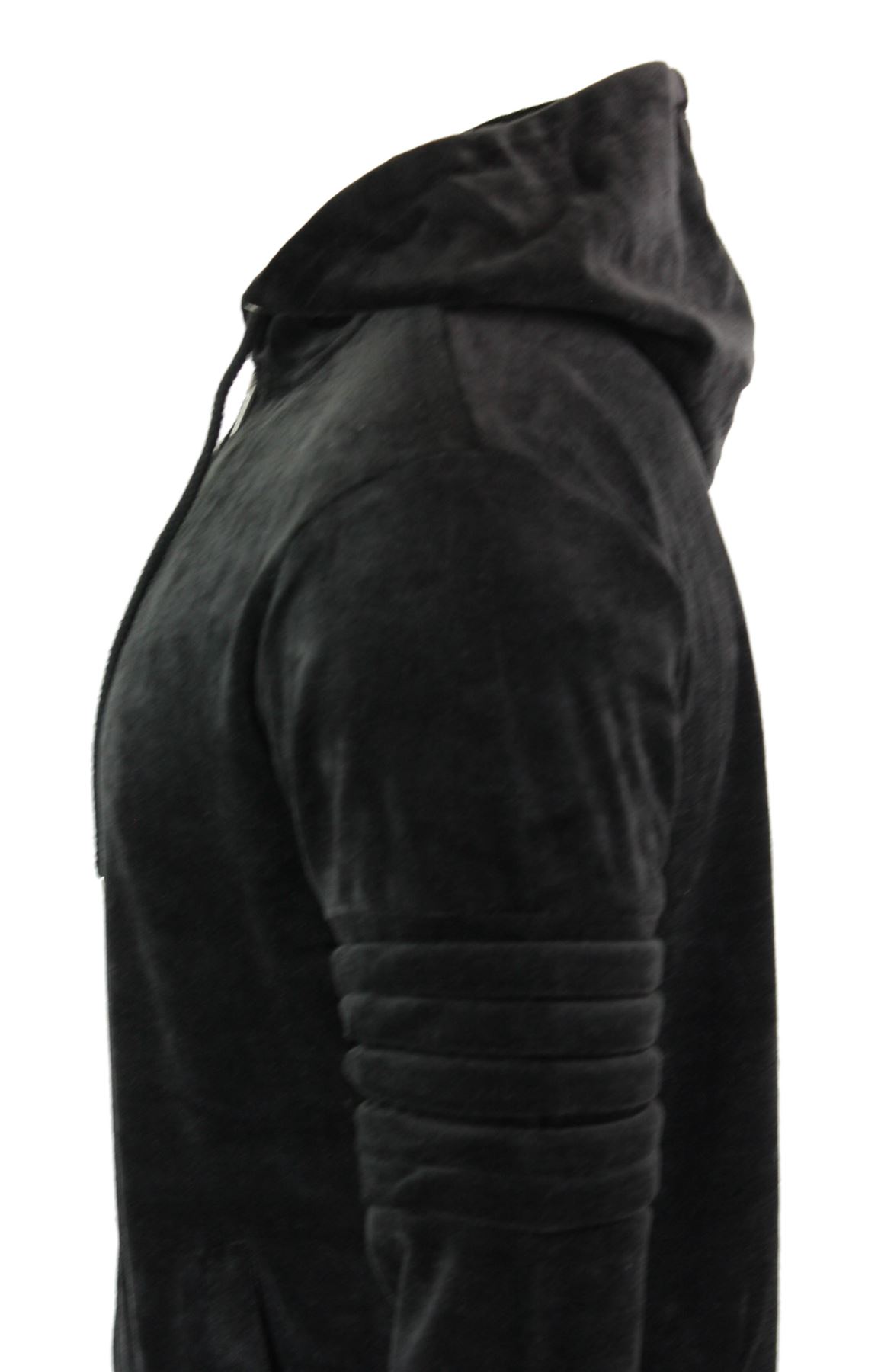 Mens Full Velour Tracksuit Grey Black Zip Hoody Bottoms Tailored Fit