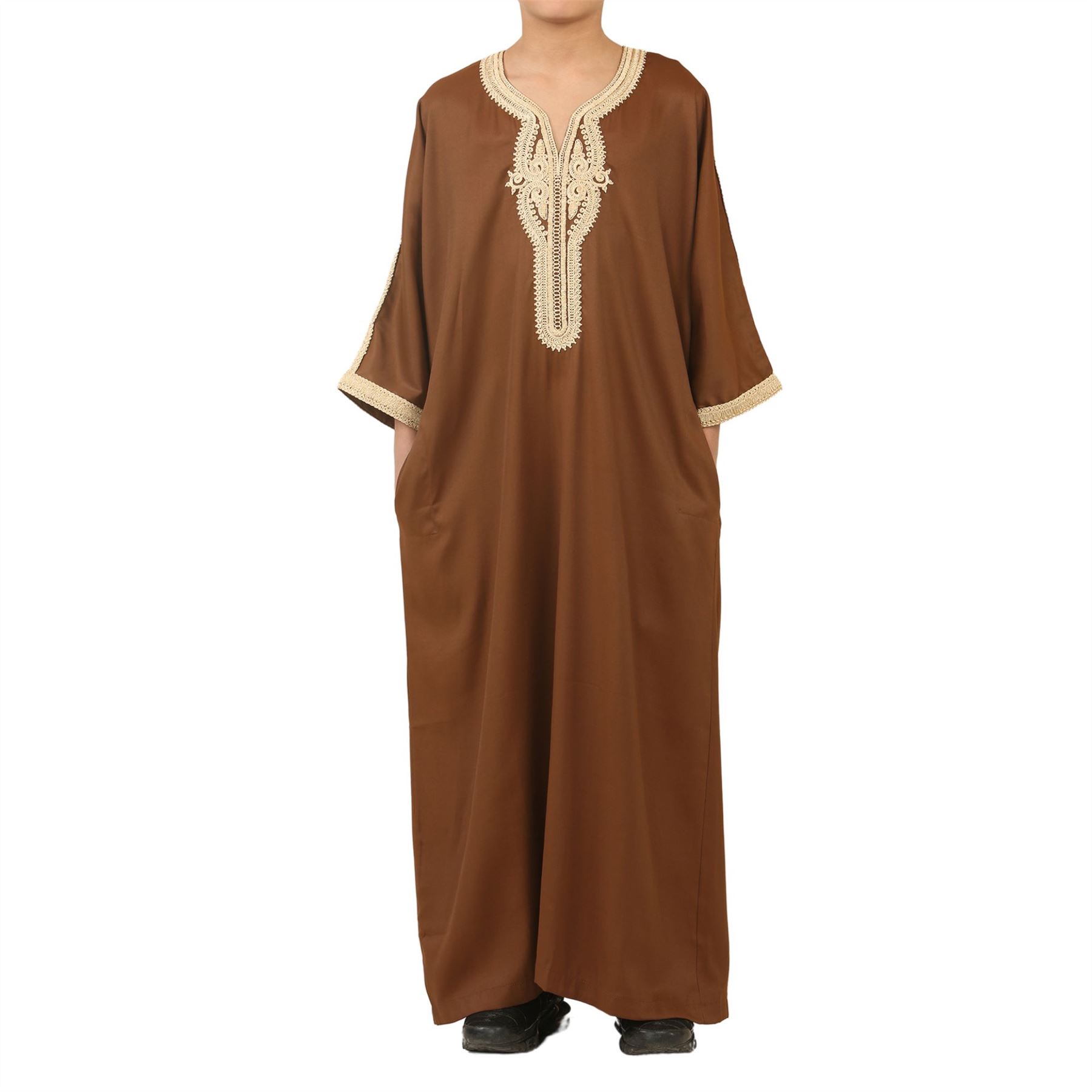 HM60 - Boys Moroccan Thobe Short Sleeve Embroidery Gandoura - Picture 2 of 15