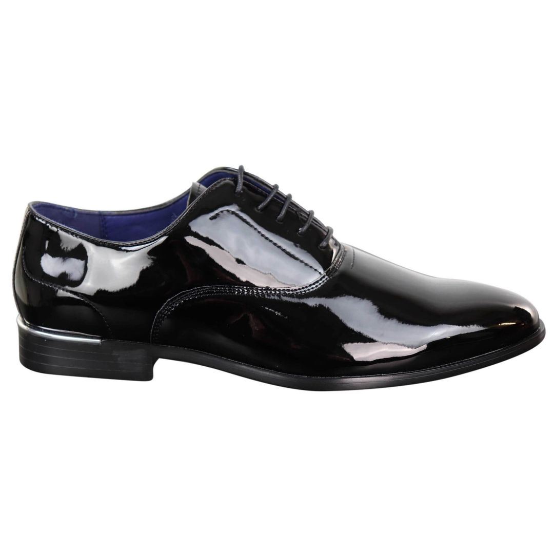 Mens Laced Shoes Shiny Patent Italian Design Silver Metal  display picture 3