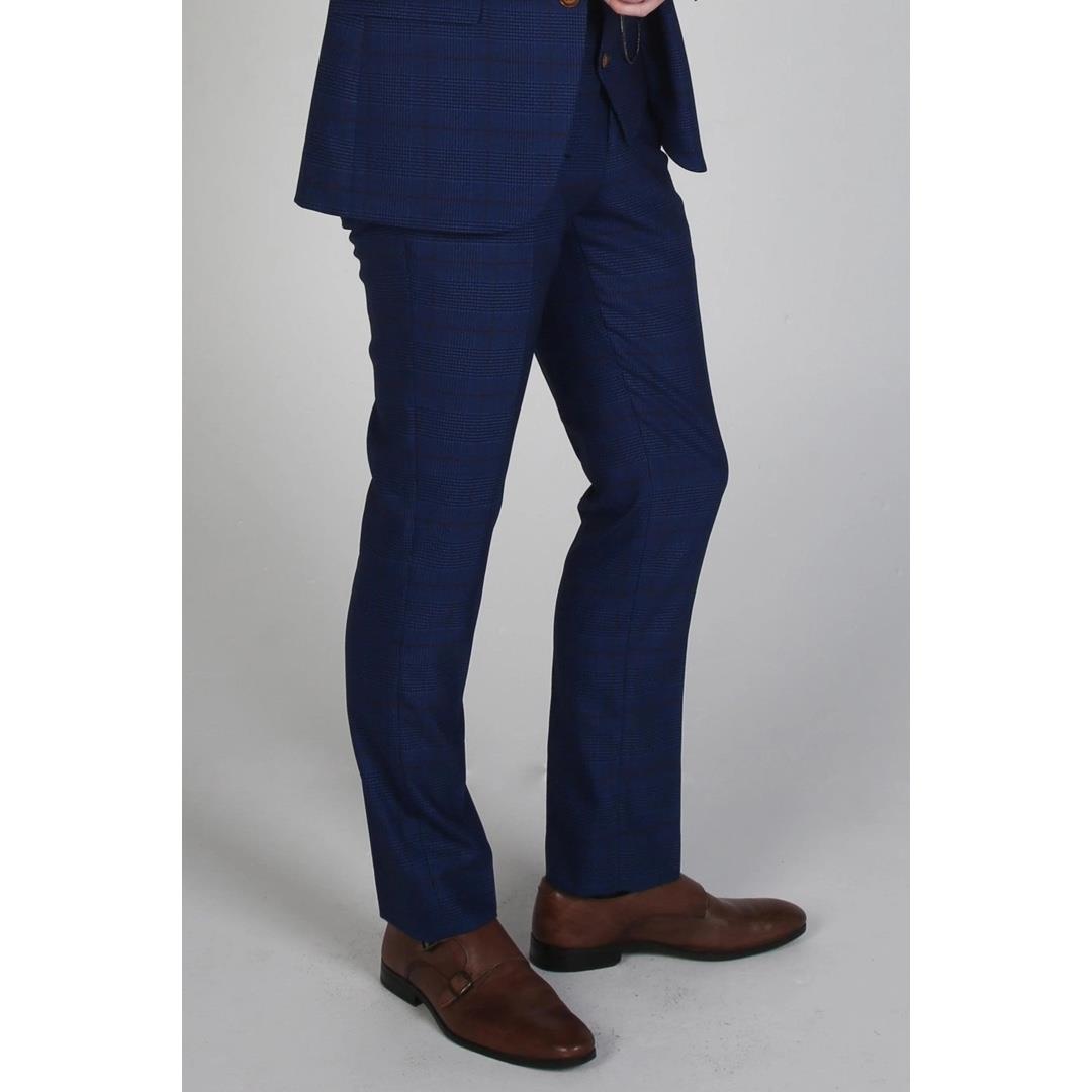 Men's Navy Blue Check Suit Set Blazer Vest Trousers Formal Dress - Picture 7 of 11