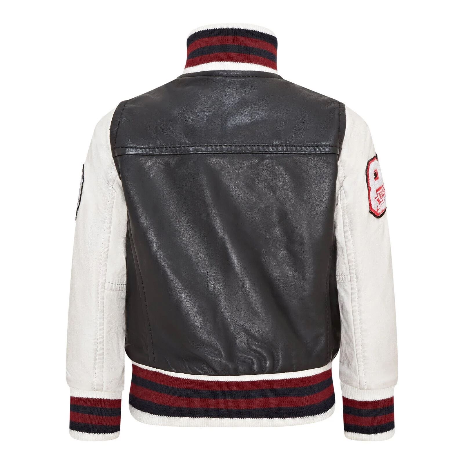 Kids Black Leather Letterman Bomber Jacket - Picture 8 of 8