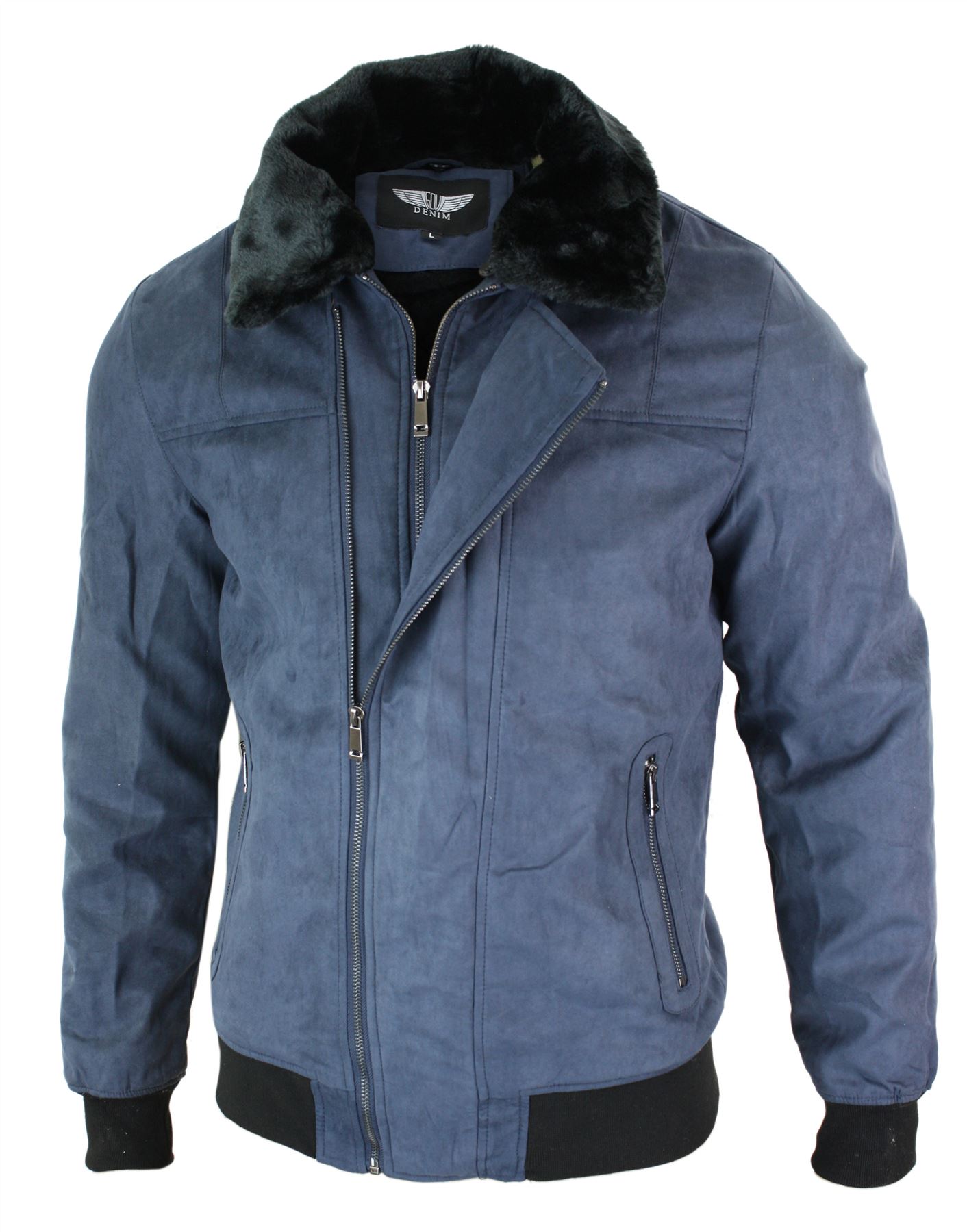 Mens Tailored Fit Smart Casual Fur Collar Pilot Bomber Jacket MA1 Suede