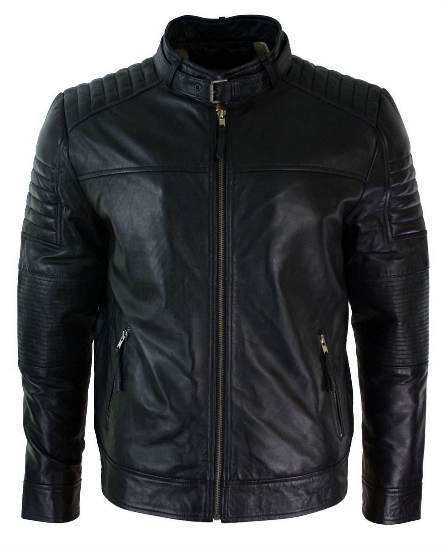 Herrenjacke 100% Echtleder Schwarz Biker Retro Design Vintage Tailored Fit - Bild 8 von 11