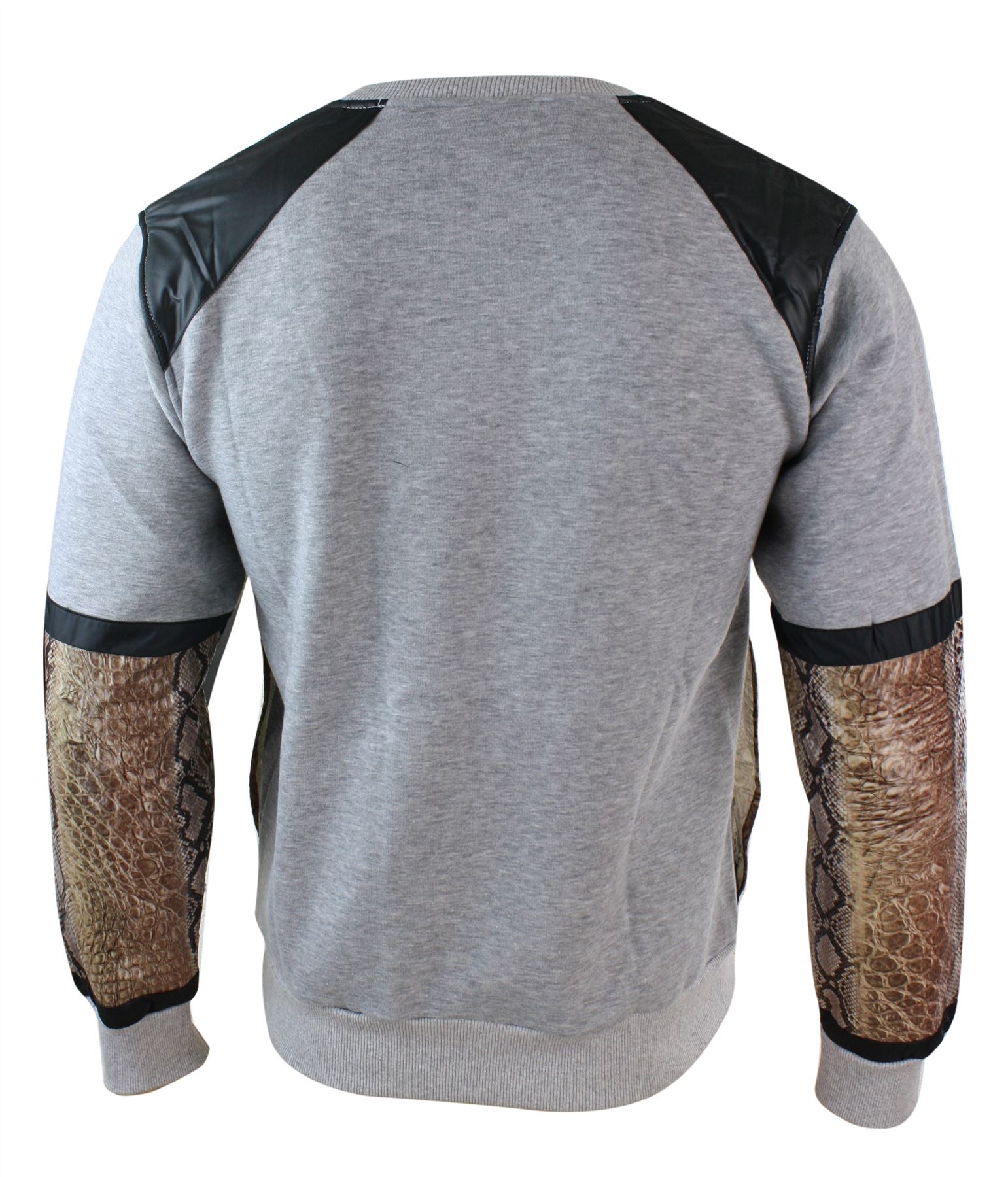 Mens Black Grey Sweater Jumper Top PU Leather Snake Skin Patch Street Urban | eBay