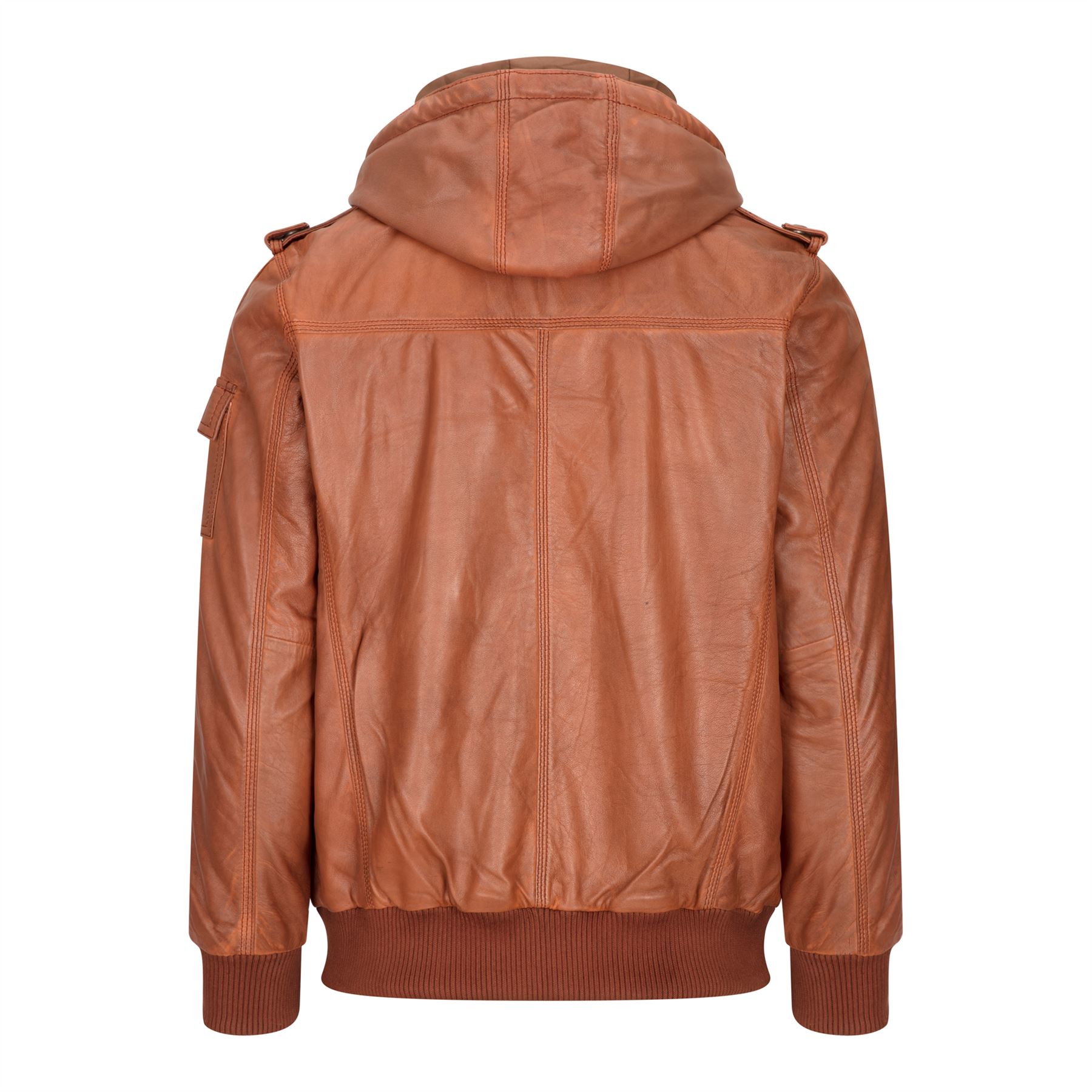 Mens Real Leather Jacket Black Brown Hooded Hood Zip Retro Bomber Casual - Picture 10 of 11