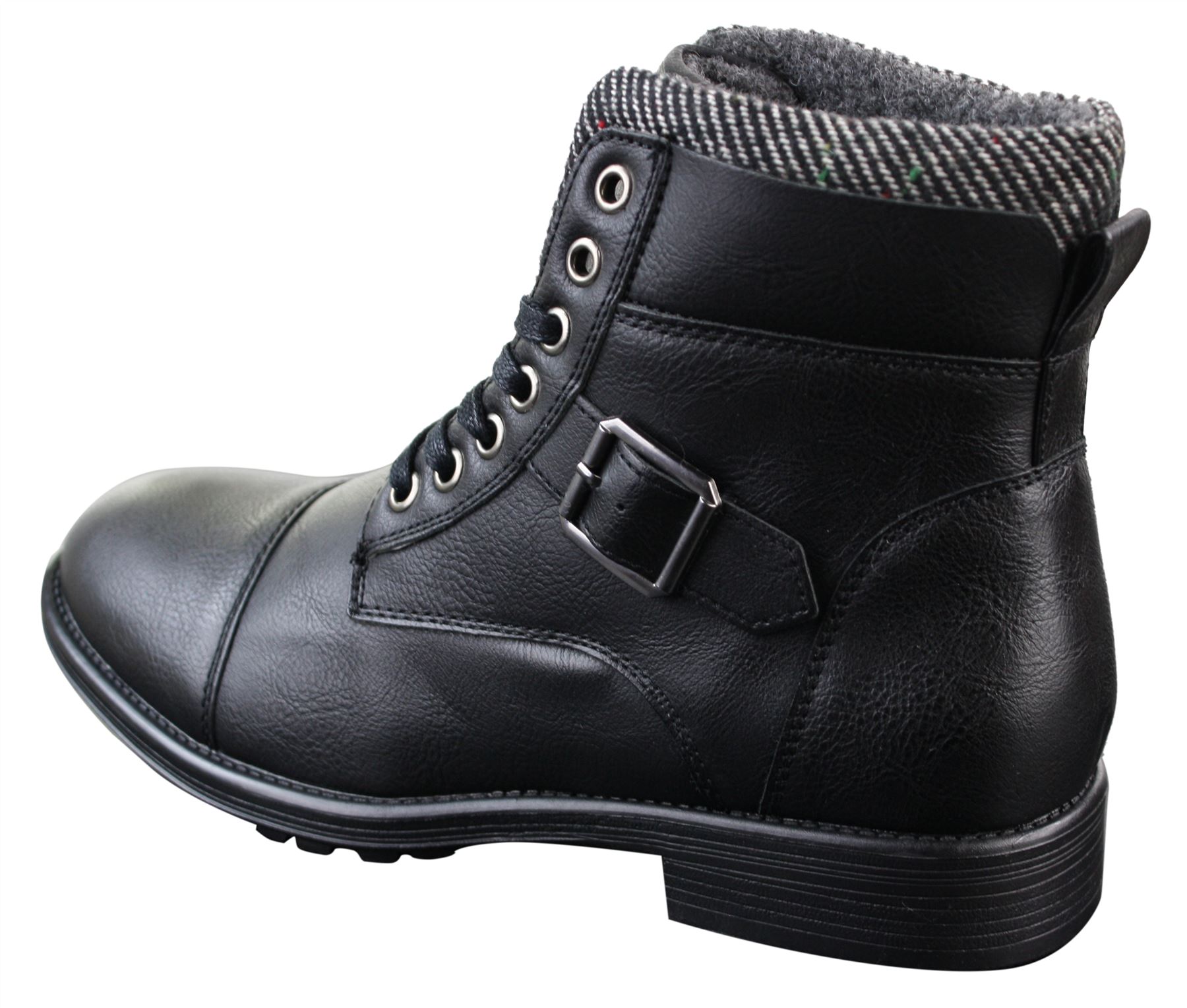 Mens Vintage Biker Military Army Buckle Laced Ankle Boots Shoes Fleece Lined eBay