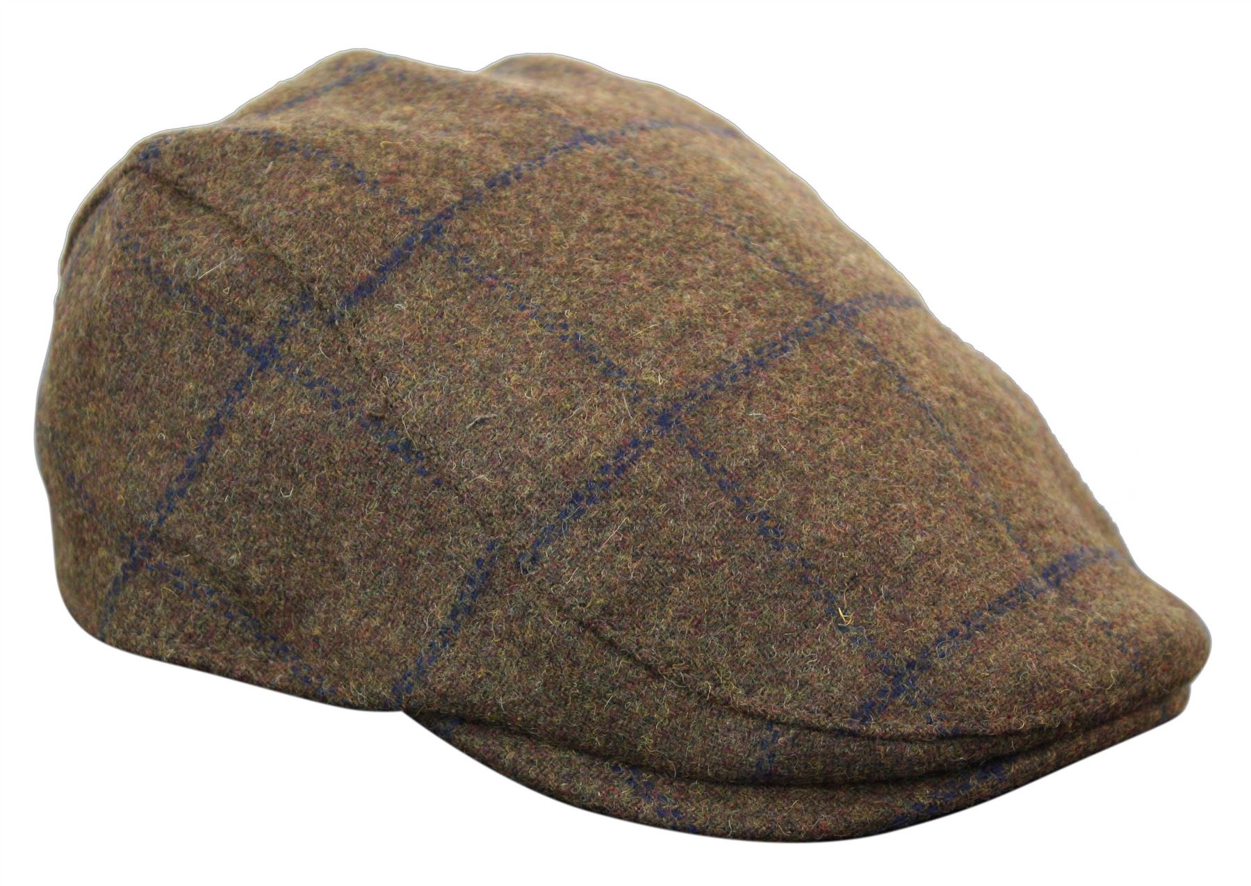Mens Herringbone Tweed Wool Check Grandad Flat Caps Hats Green Grey