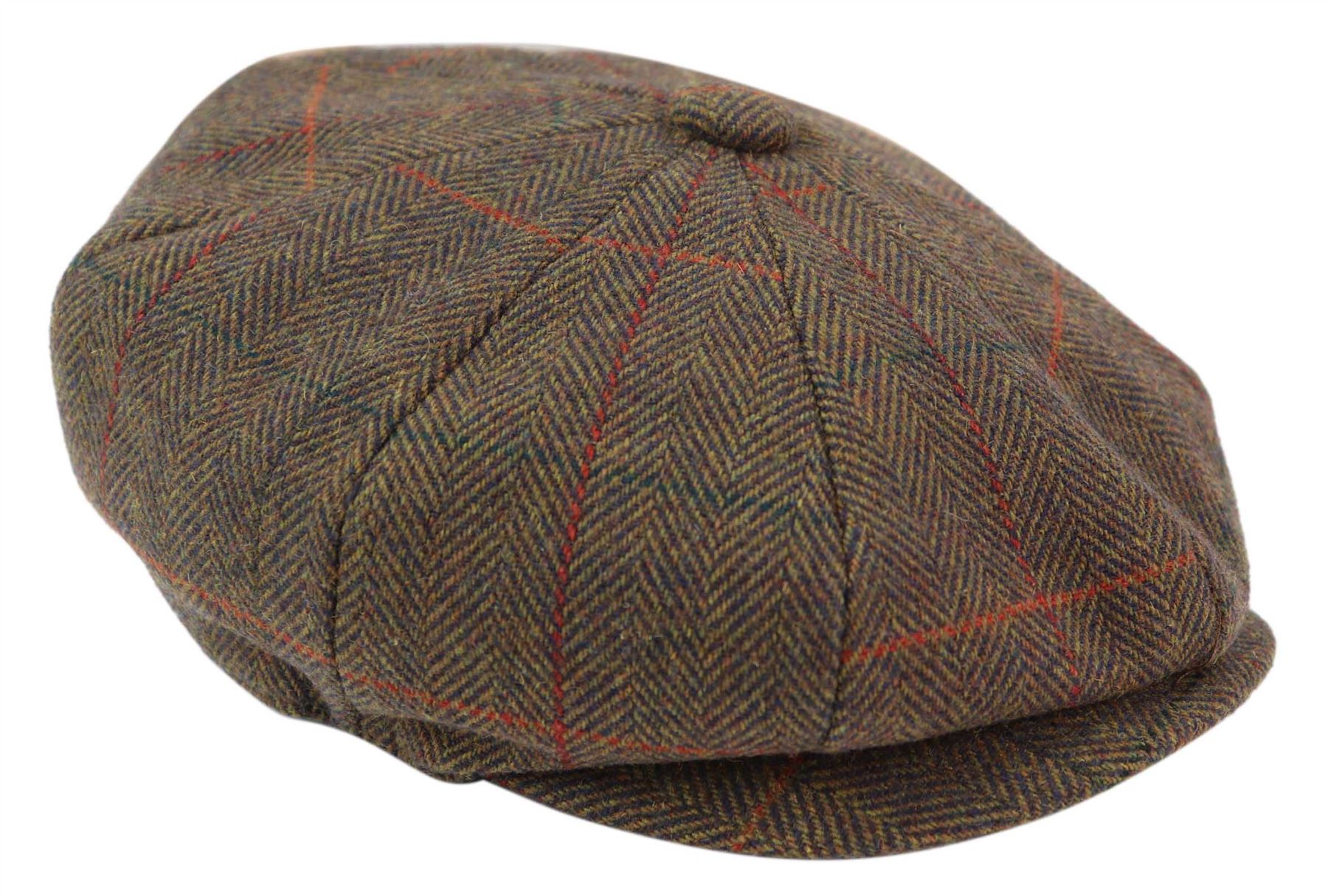 Mens 8 Panel Hat Wool Baker Boy Newsboy Flat Cap Grandad Tweed Check 1920s Peaky