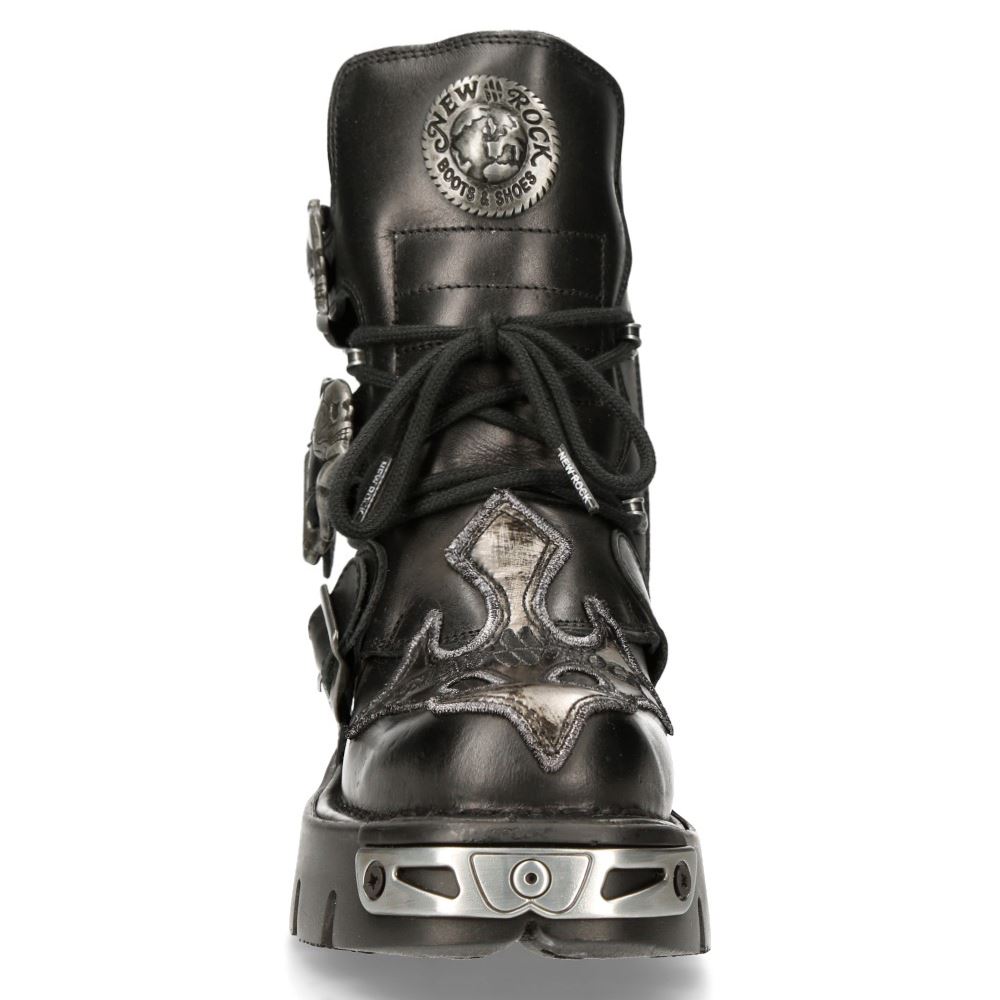 New Rock Mens 407-S1 Silver Cross Black Reactor Sole Leather Ankle