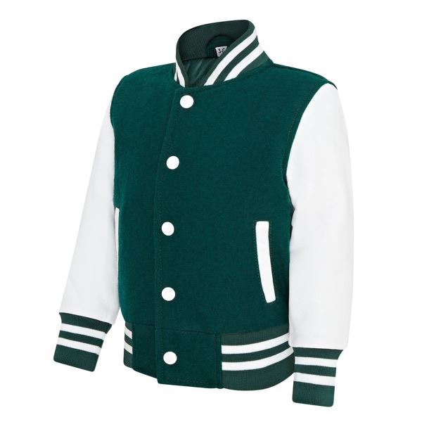 Kids Green White Varsity Bomber Jacket - Picture 6 of 8