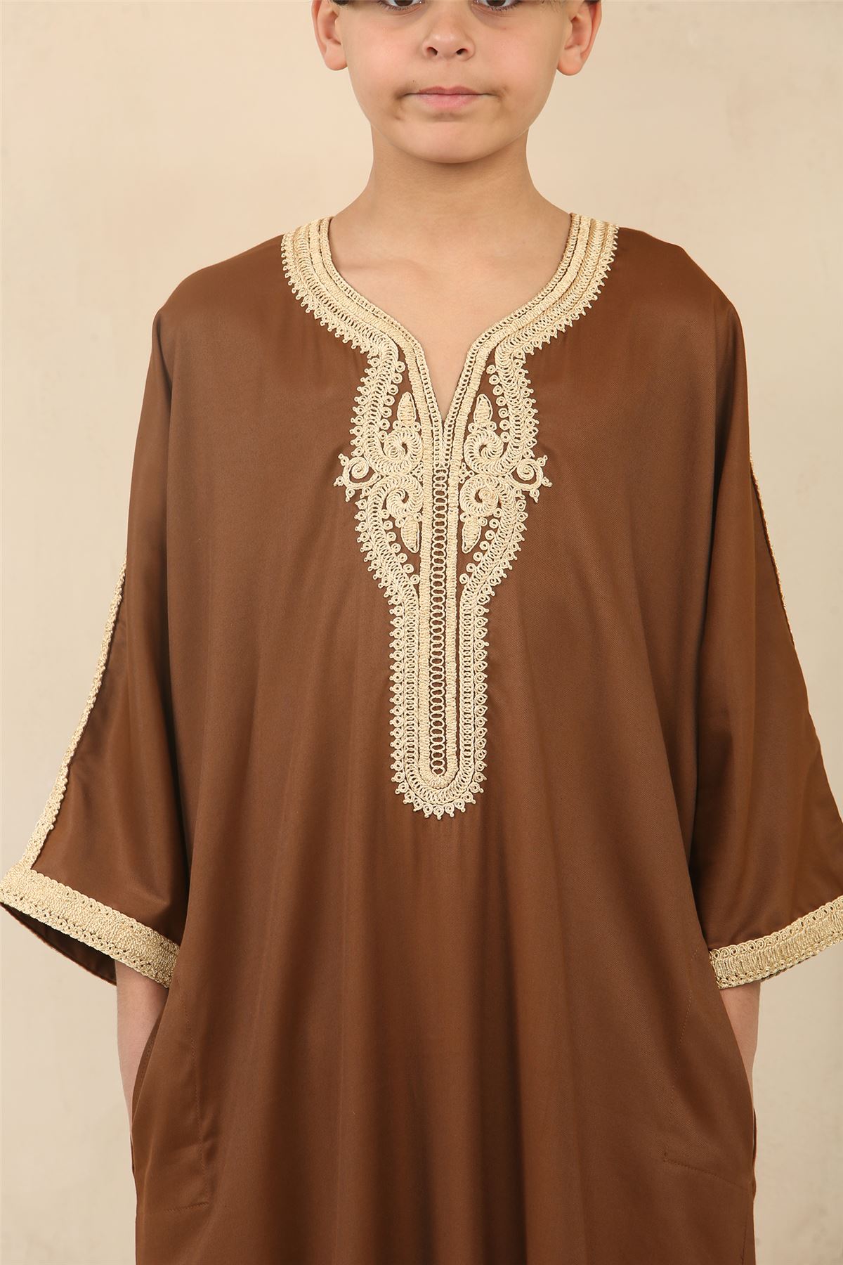 HM60 - Boys Moroccan Thobe Short Sleeve Embroidery Gandoura - Picture 4 of 15