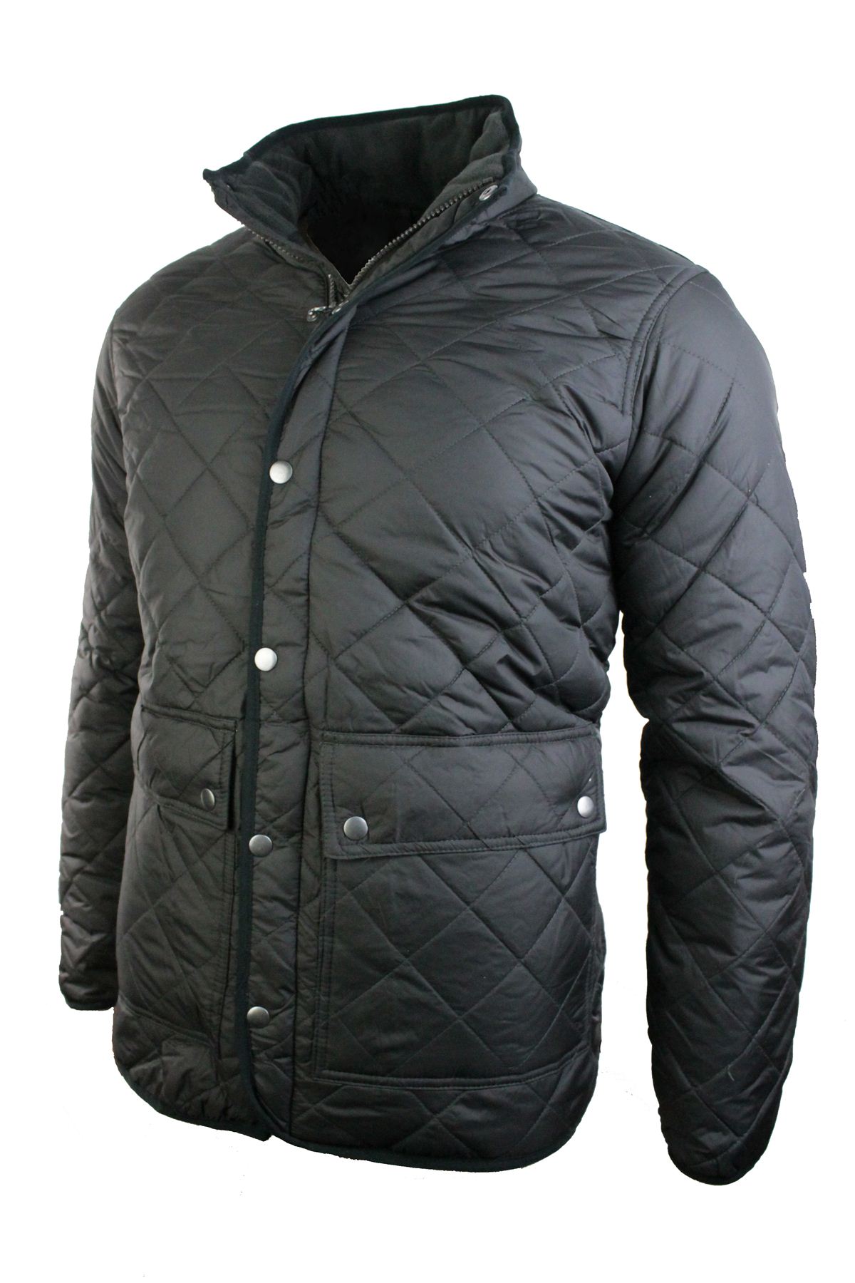 Mens Quilted Hunter Jacket Fleece Lined Warm Winter Overcoat Brown Navy