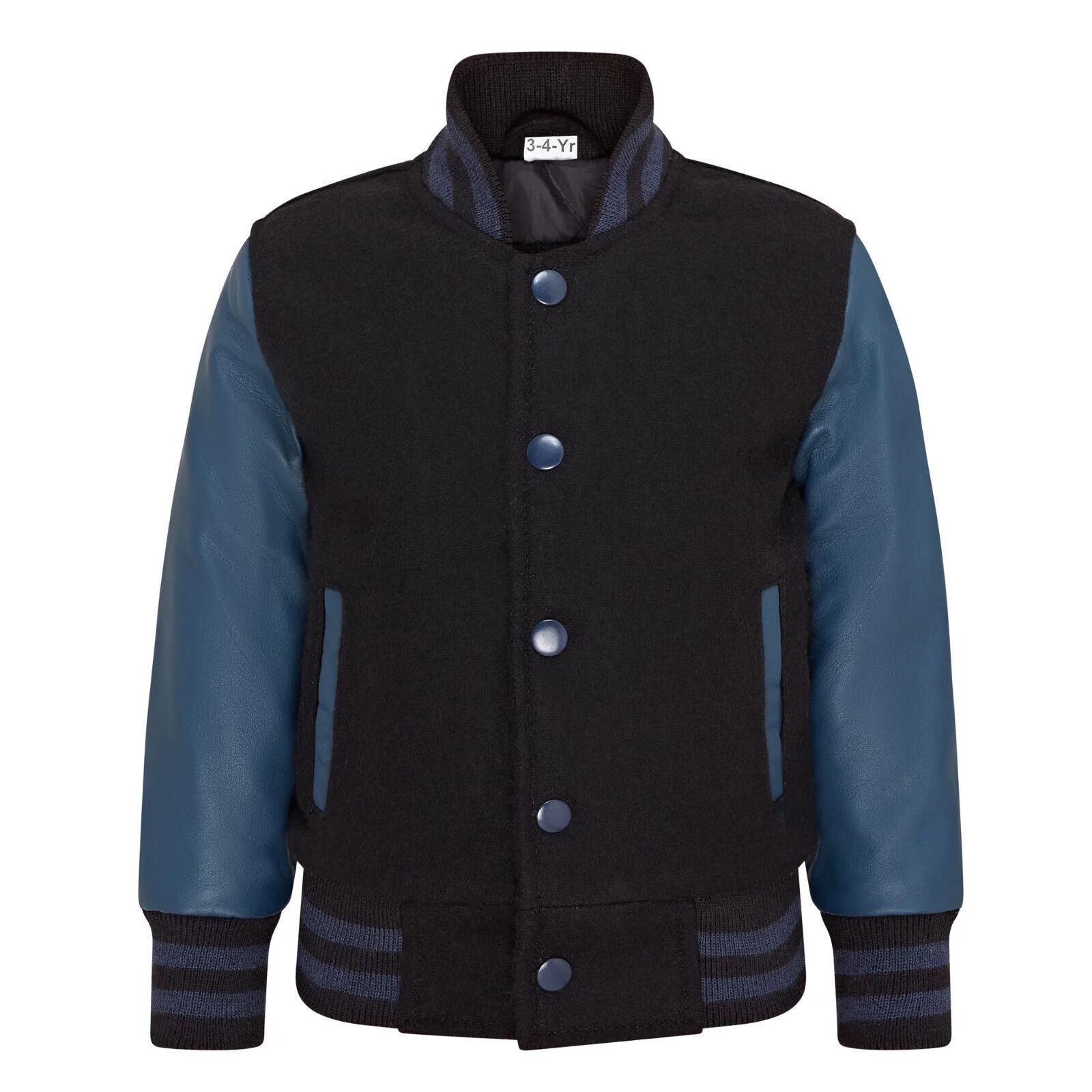 Kids Black Navy Varsity Bomber Jacket - Picture 5 of 8