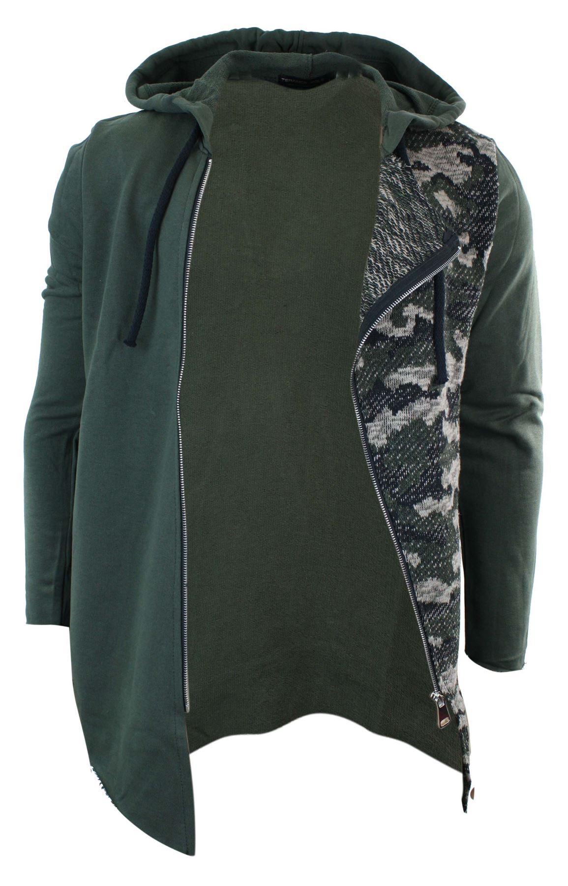 Da Uomo Lungo Cerniera Trasversale taglio lungo Mimetico Top Cardigan Giacca Slim Fit Felpa con Cappuccio