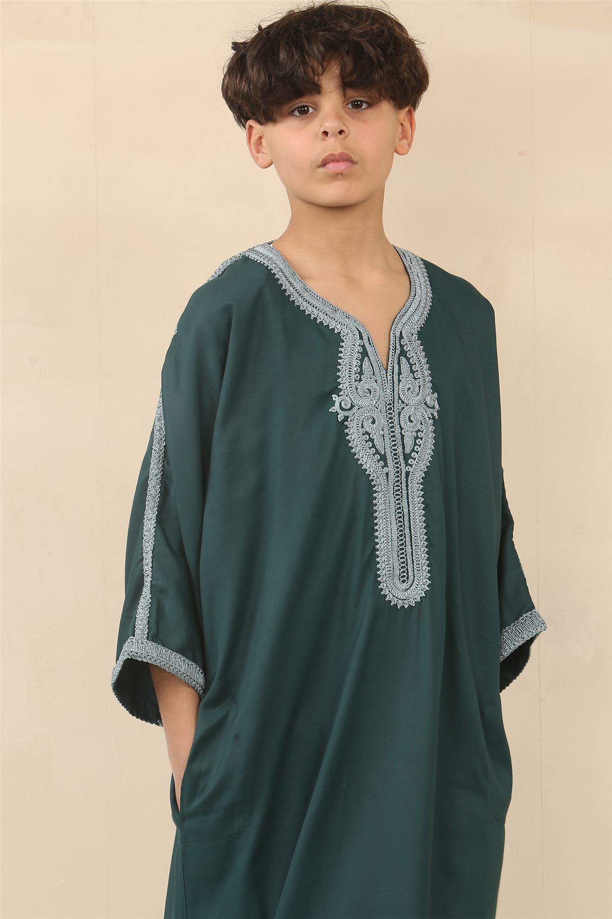 HM60 - Boys Moroccan Thobe Short Sleeve Embroidery Gandoura - Picture 11 of 15