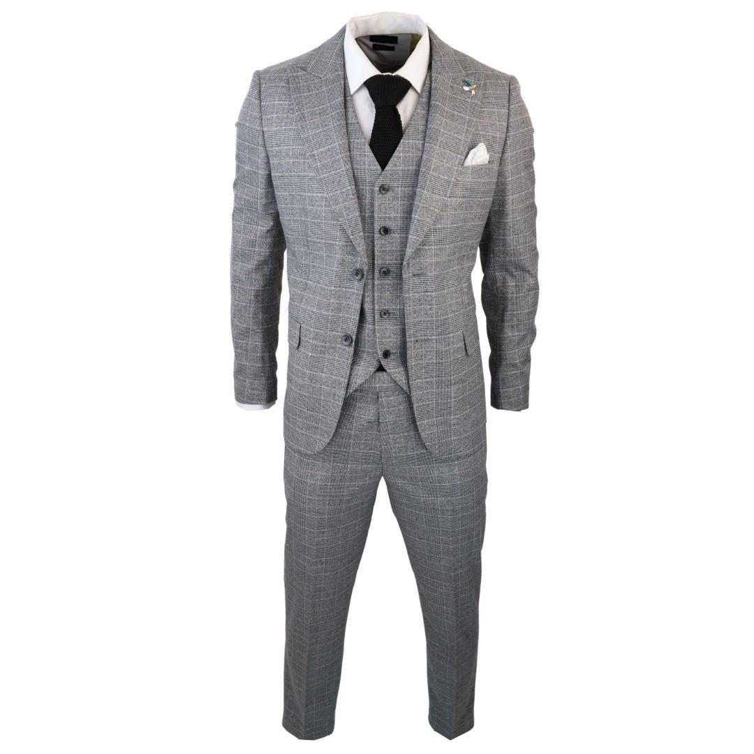 Pre-owned Truclothing Harry Brown Men's Grey 3 Piece Prince Of Whales Check Suit