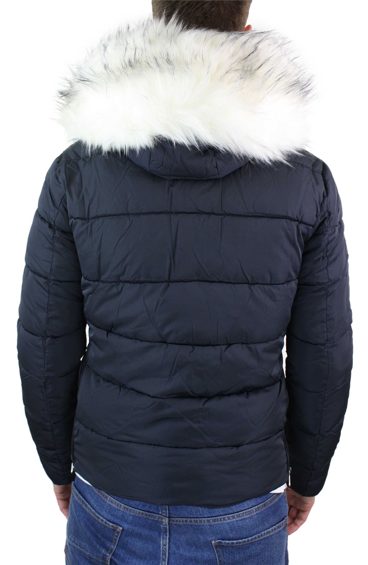 Mens Zip Removable Hood Fur Puffer Quilted Jacket Warm Winter
