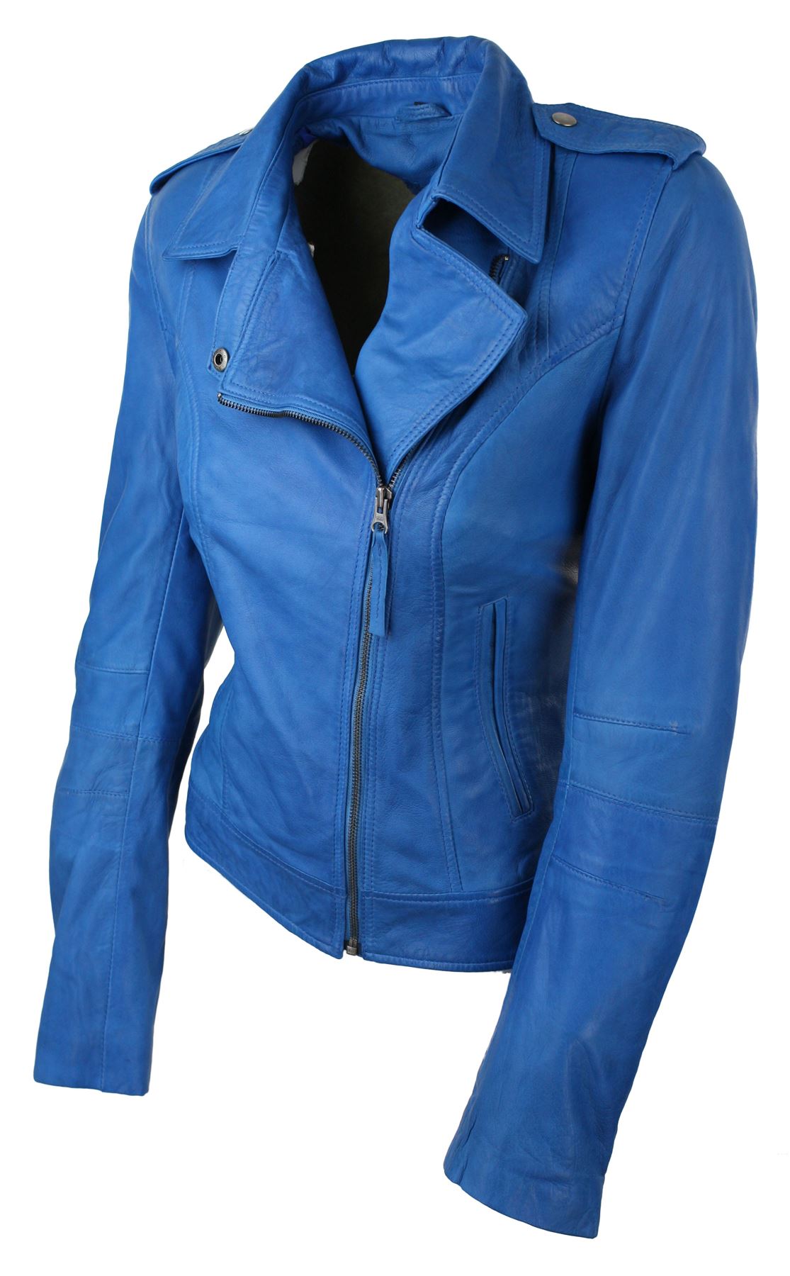 Ladies Real Genuine Soft Leather Short Fitted retro Jacket Blue eBay