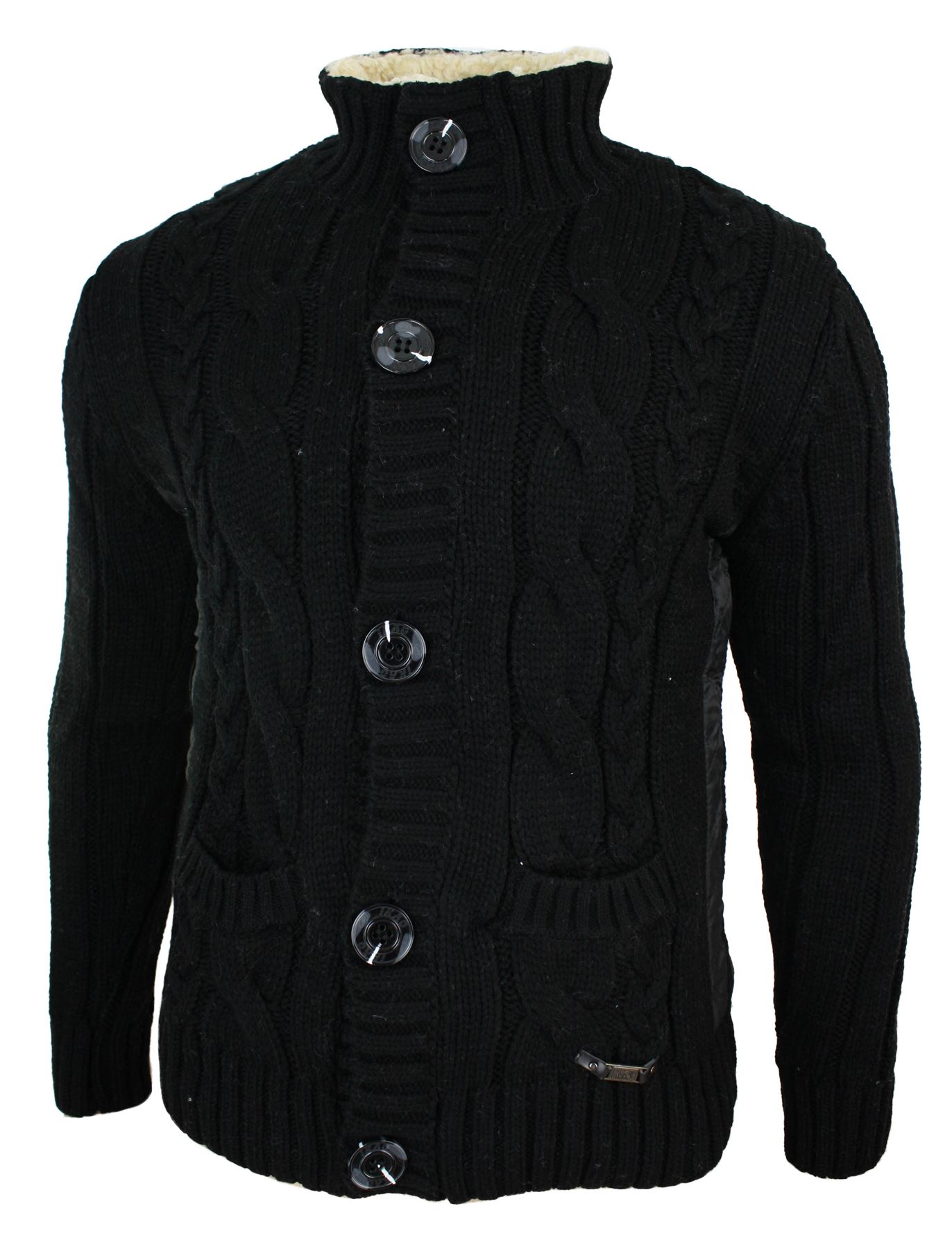 Mens Slim Fit Button Cardigan Jumper Knitted Wool Chunky Thick Fleece