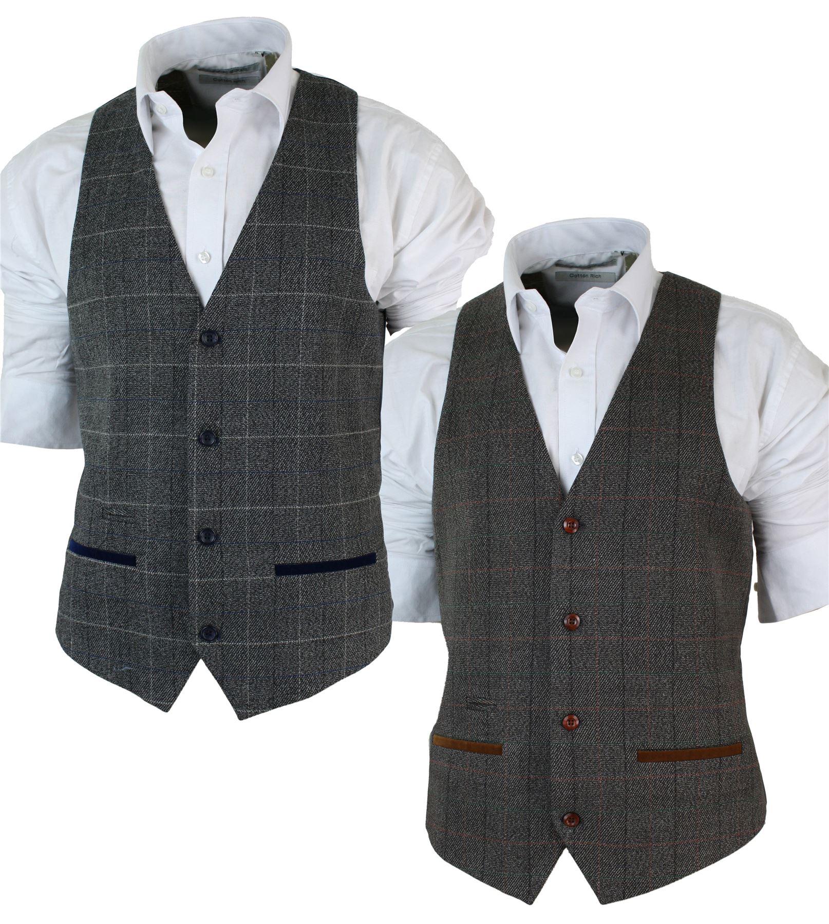Vino Gilet Aderente a Doppio Petto Da Uomo Tweed Classico Nero Nocciola o Blu