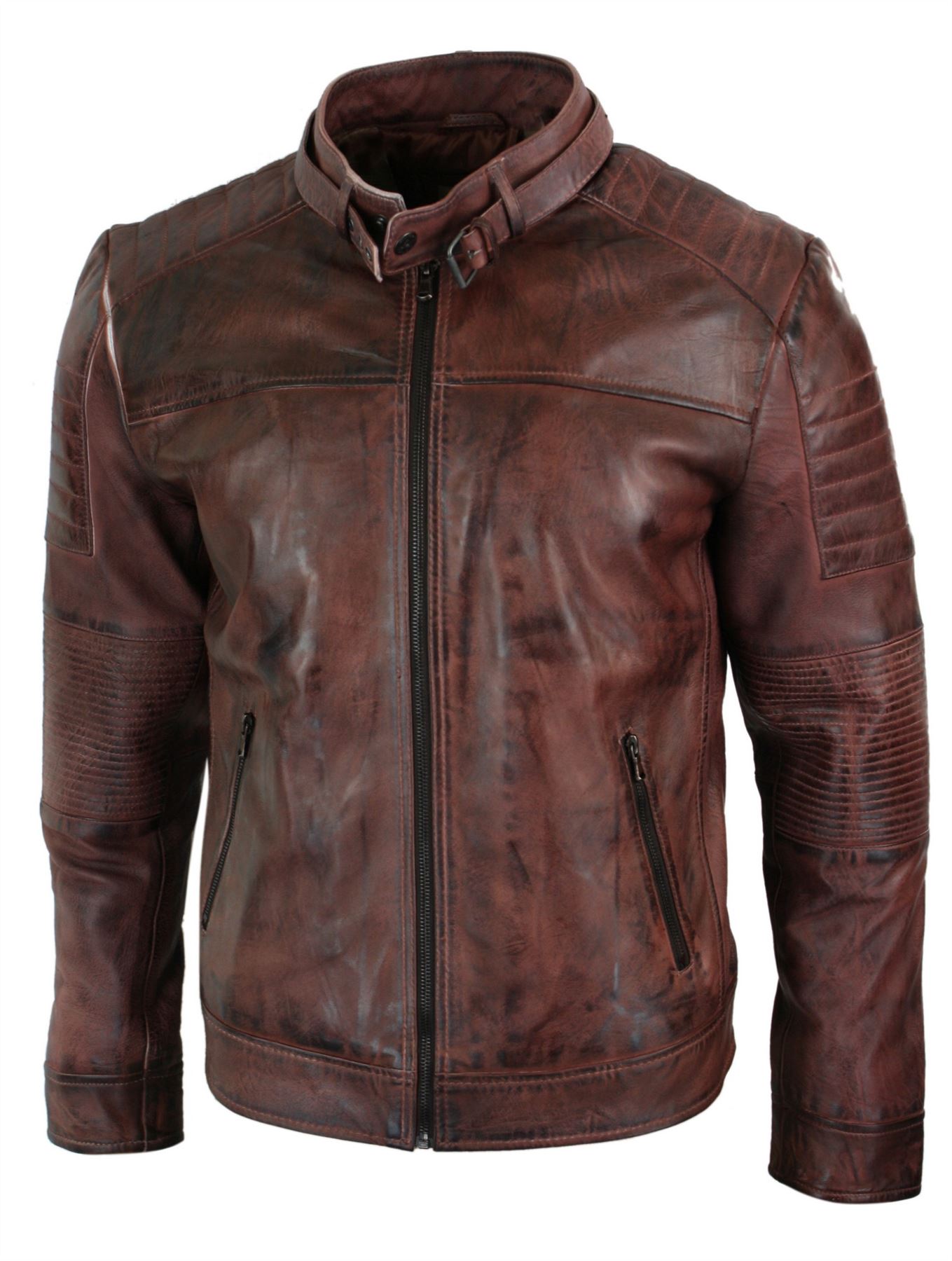 Herrenjacke 100% Echtleder Schwarz Biker Retro Design Vintage Tailored Fit - Bild 5 von 11