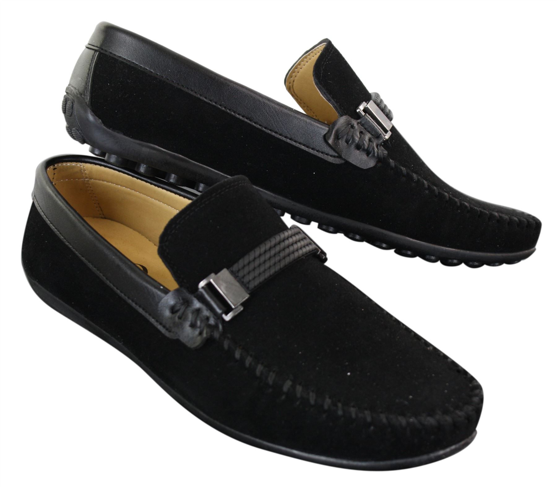 Mens Slip On Suede PU Leather Driving Shoes Buckle