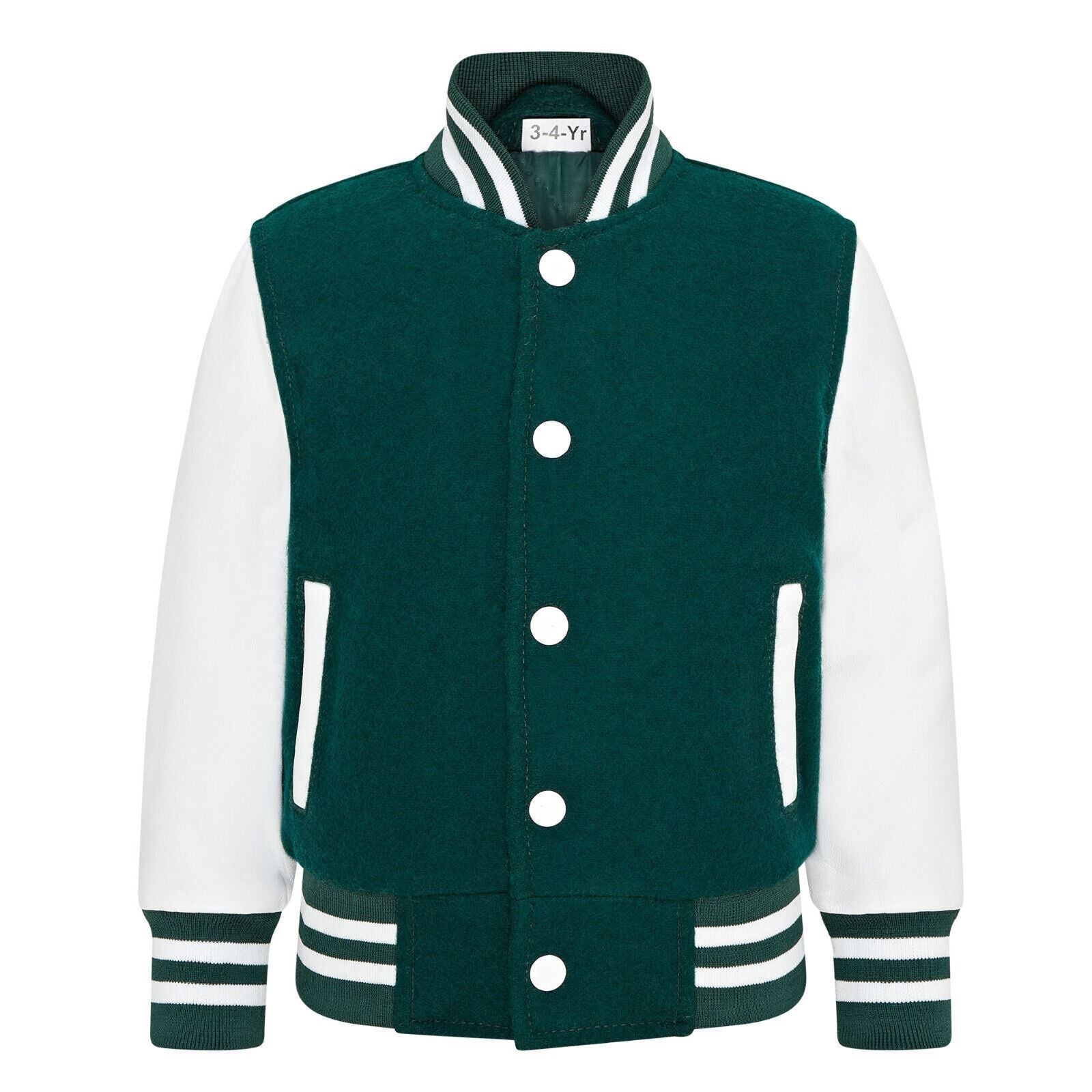 Kids Green White Varsity Bomber Jacket - Picture 5 of 8