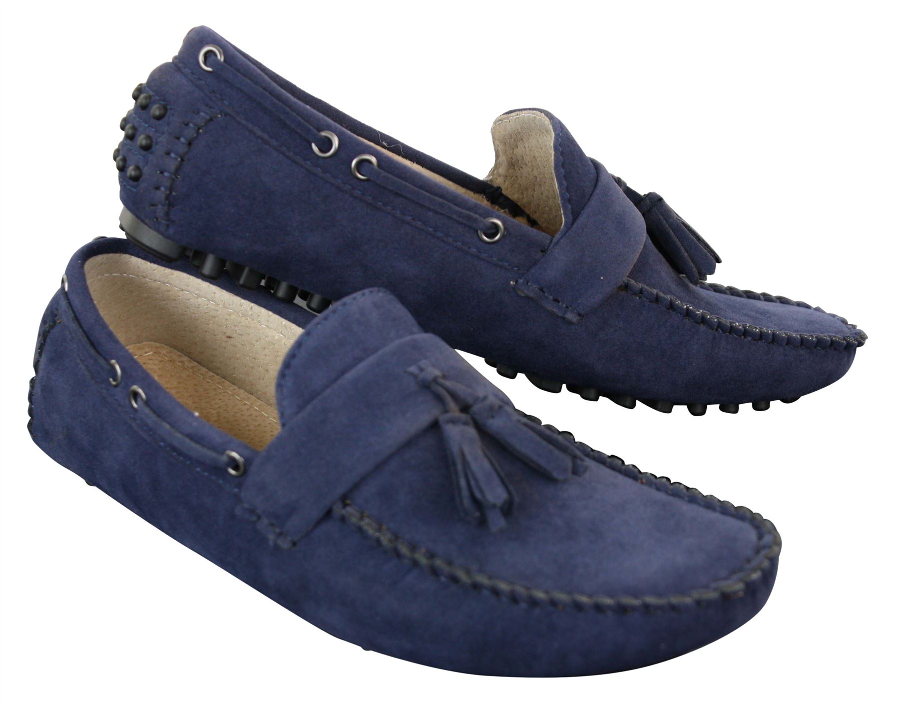 Mens Suede Brown Navy Tassle Loafers Driving Shoes