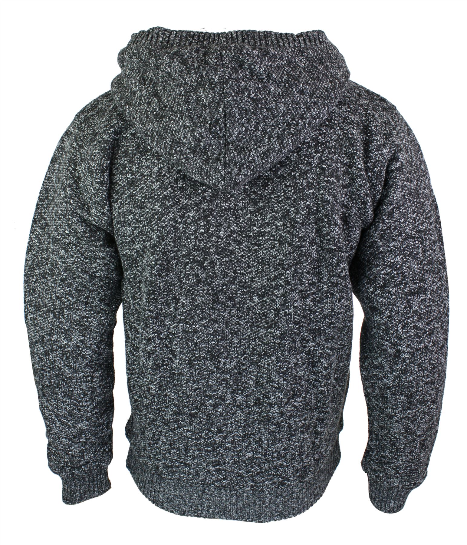 Mens Knitted Hooded Zip Cardigan Thick Jumper Jacket Navy Blue Grey