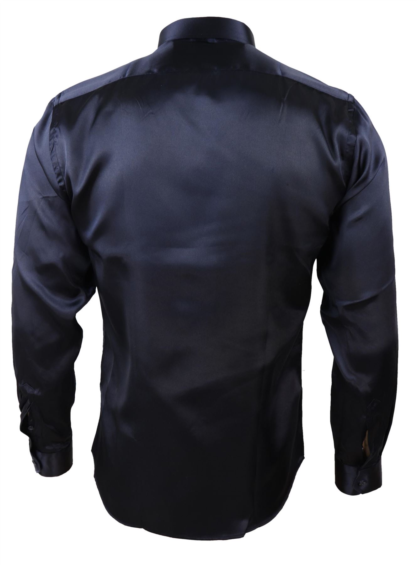 thumbnail 10  - Mens Satin Silk Shirt Smart Casual Button Down Cuff Tailored Fit Shiny Party