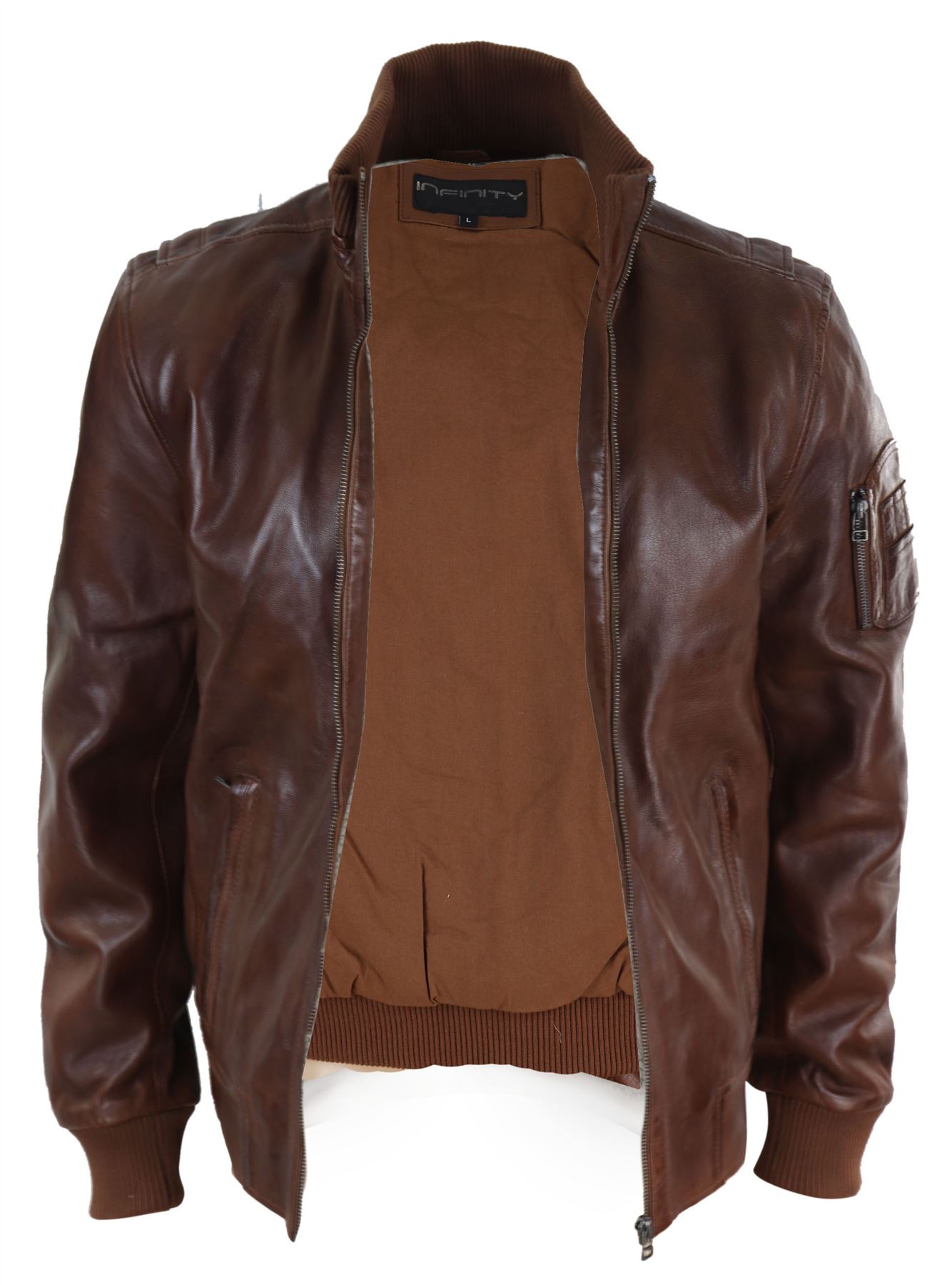 Mens Real Leather Bomber Jacket Smart Casual Blue Brown High