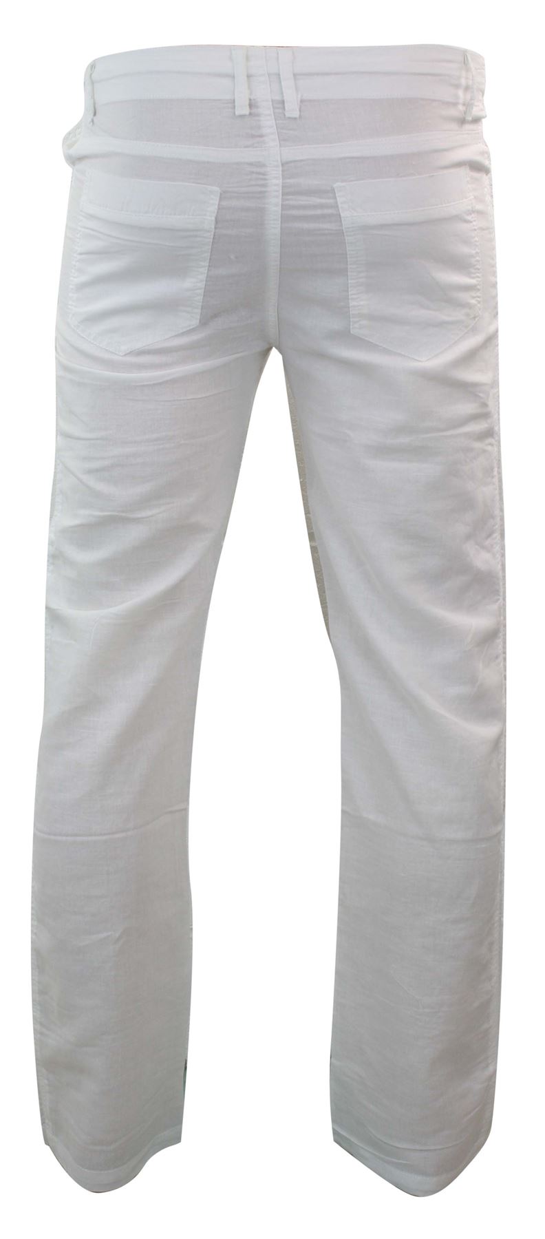 Mens 100 Linen White Navy Summer Light Trousers Beach Holiday Casual
