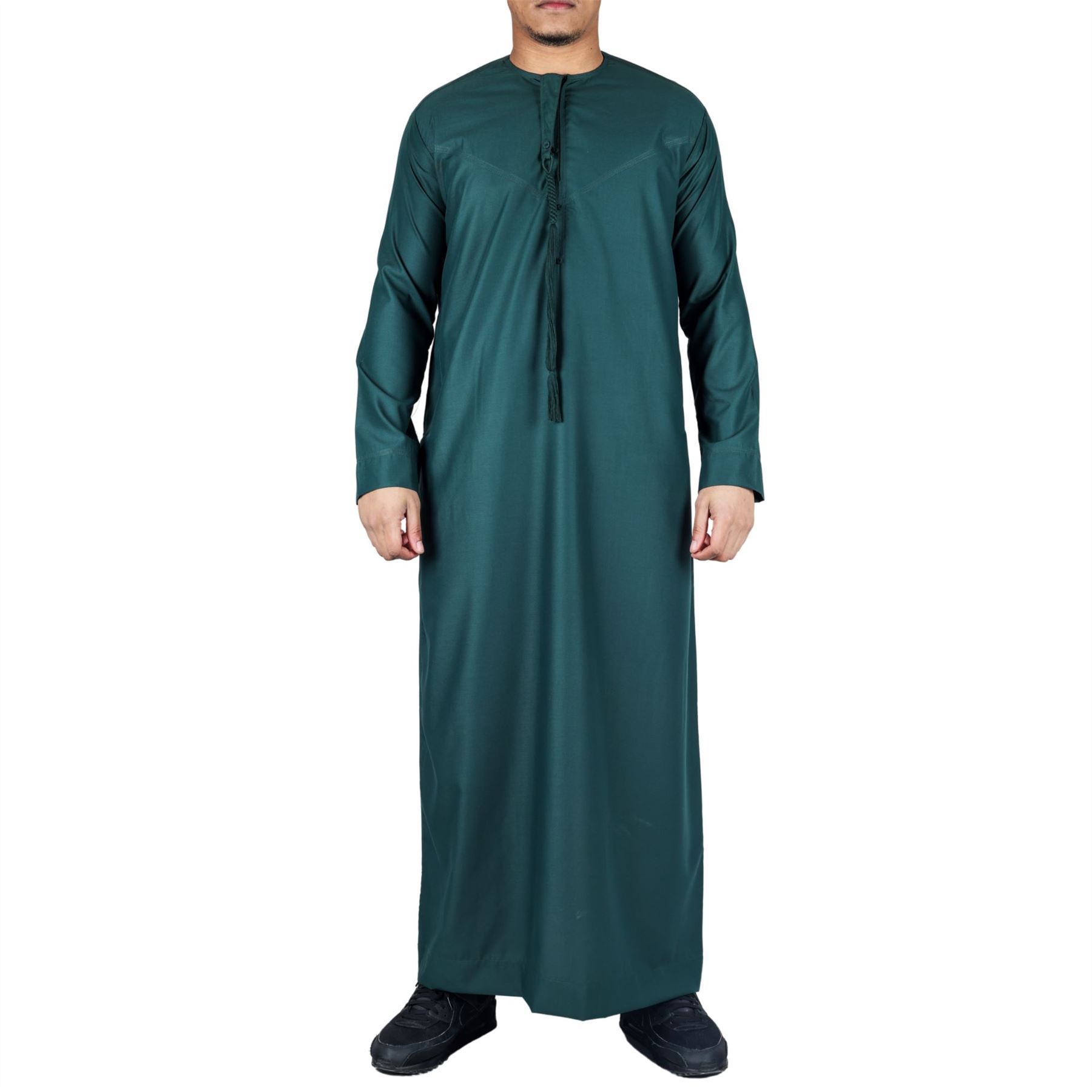 Men’s Olive Thobe Emirati Islamic Clothing String Tassel | Thobez