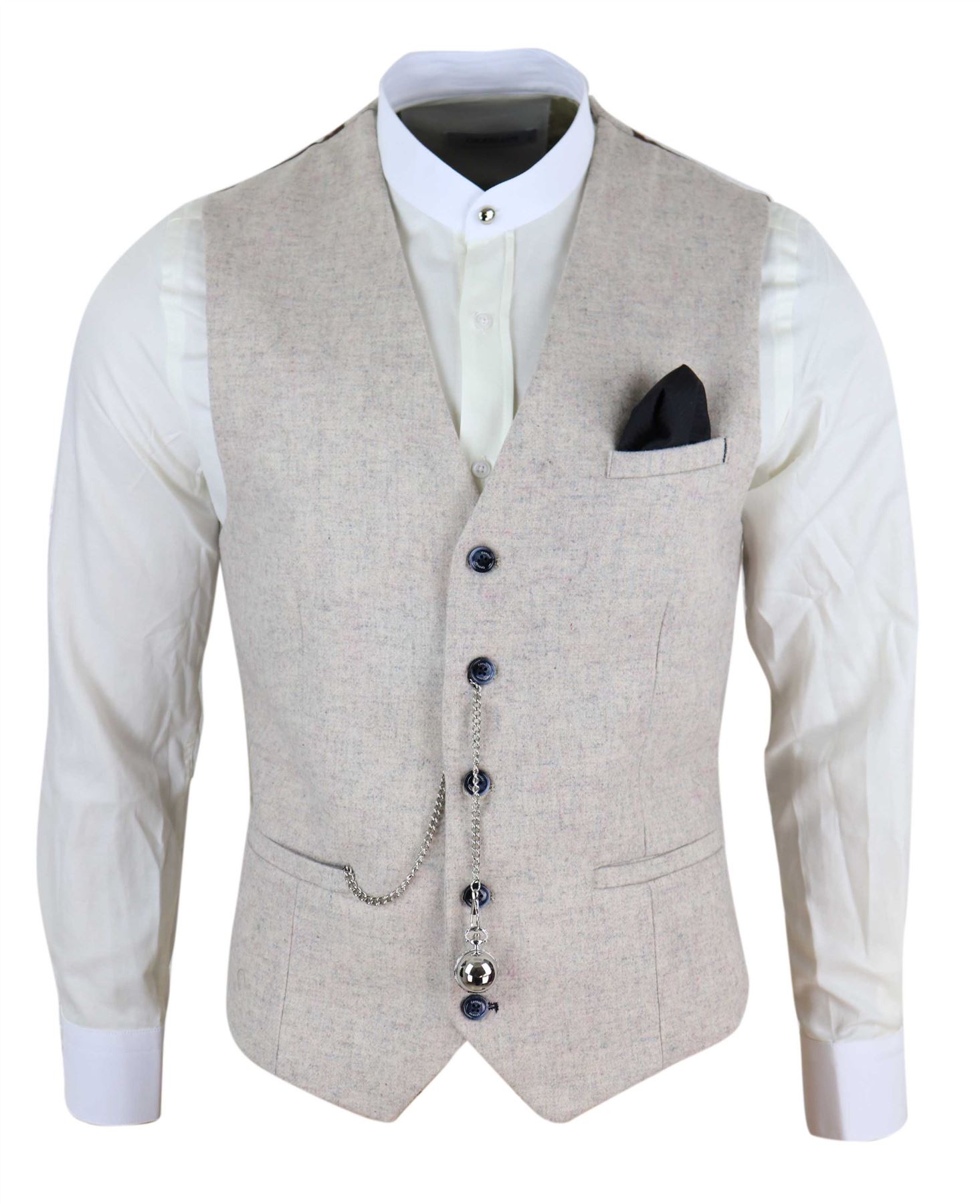 MENS WOOL TWEED Check Peaky Blinders Waistcoat Double Breasted Pocket