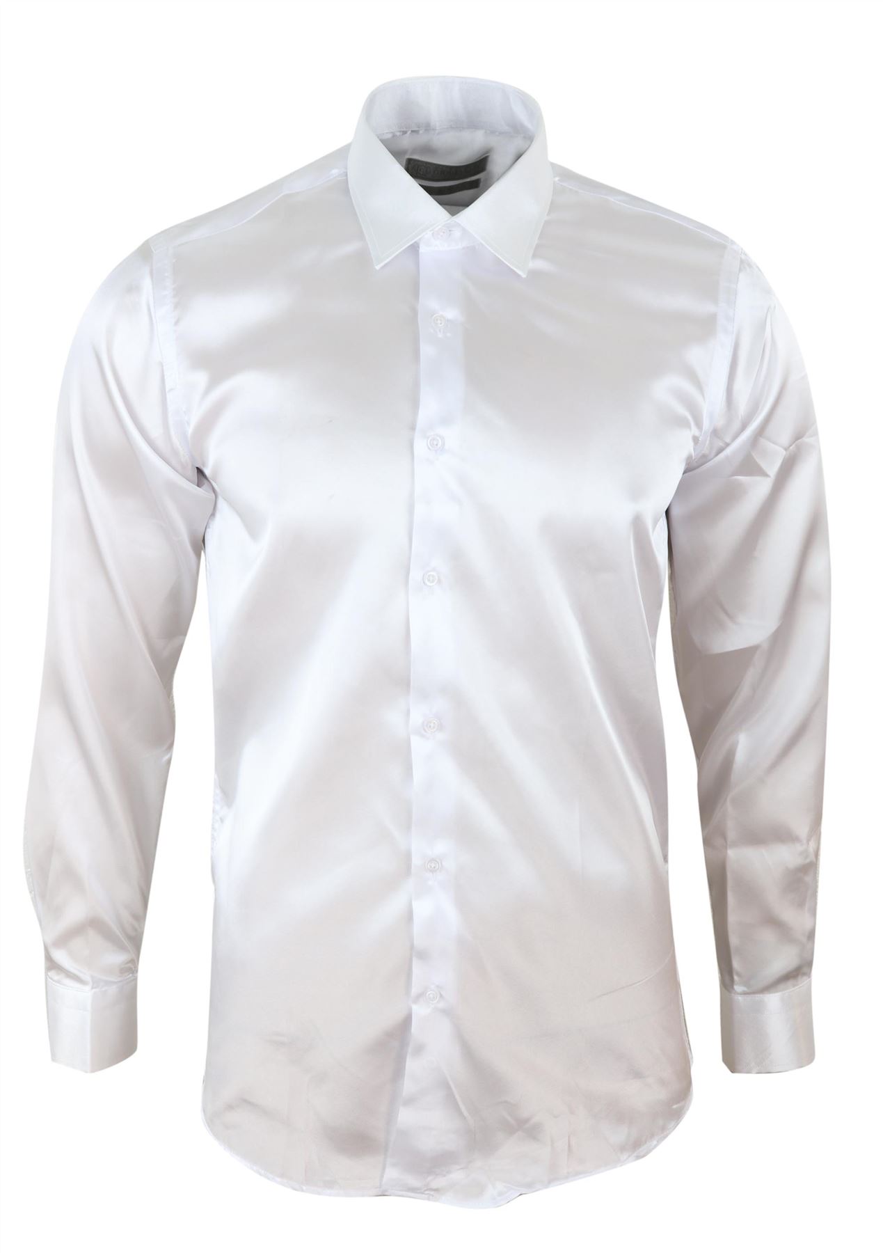 thumbnail 21  - Mens Satin Silk Shirt Smart Casual Button Down Cuff Tailored Fit Shiny Party